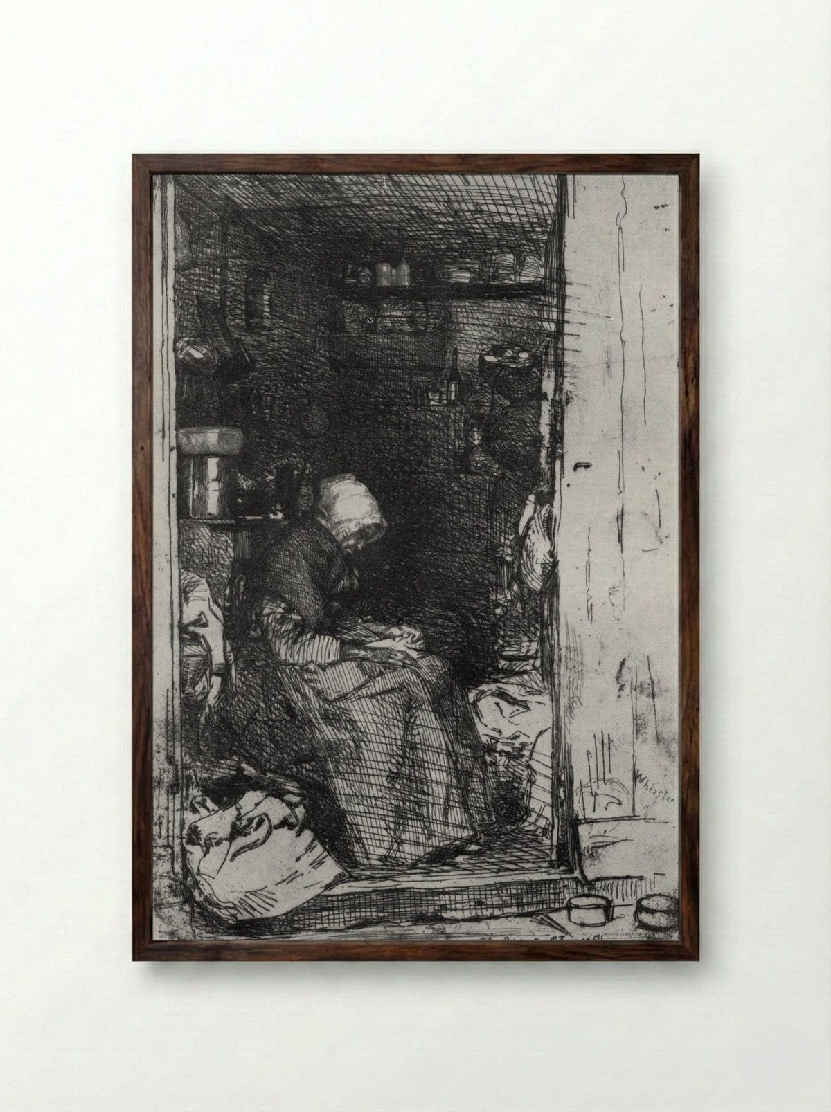 Old Woman with Rags - James McNeill Whistler - Framed Print Dark Wood