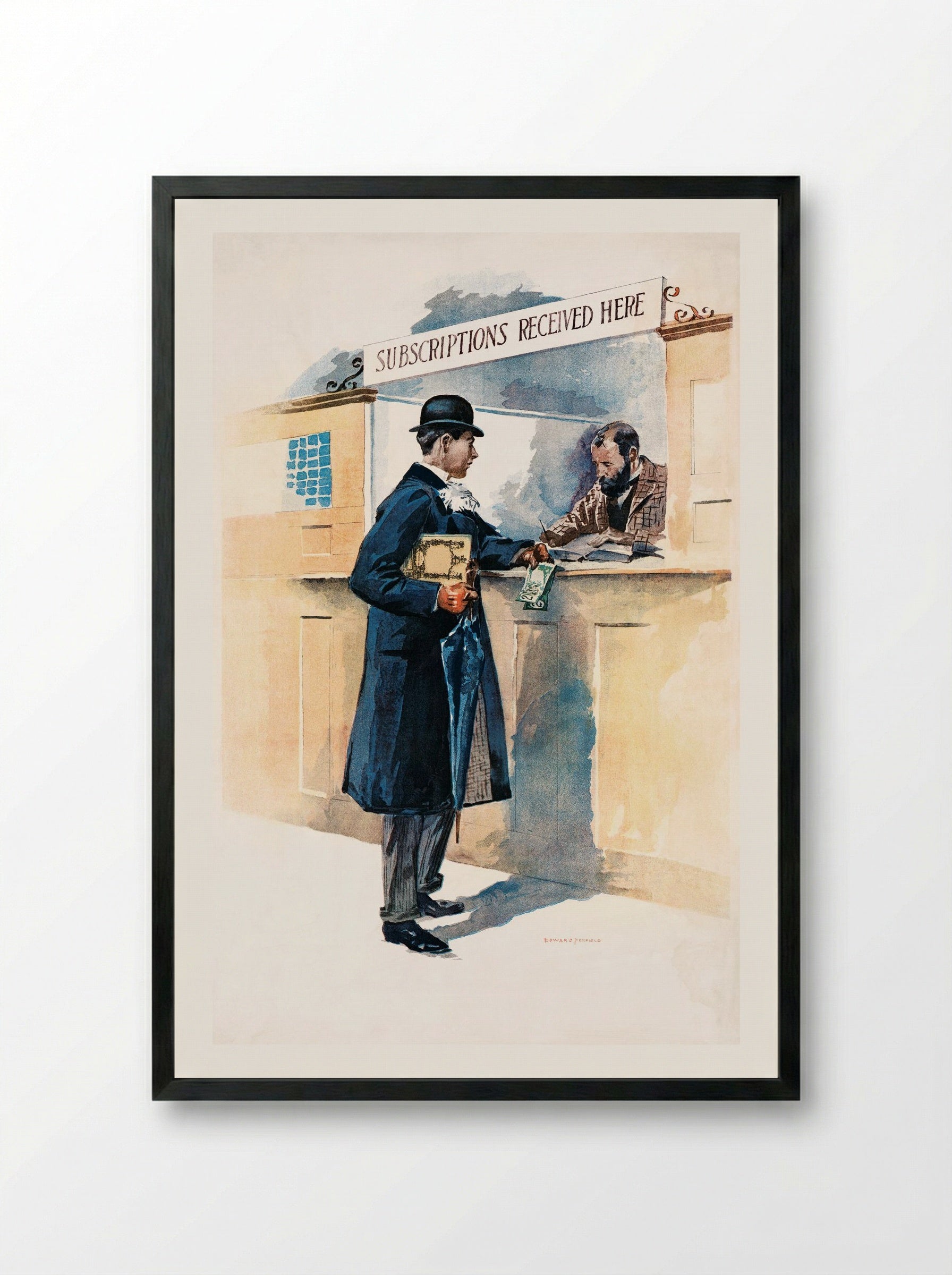 Man Getting Medicines - Edward Penfield - Framed Print Black