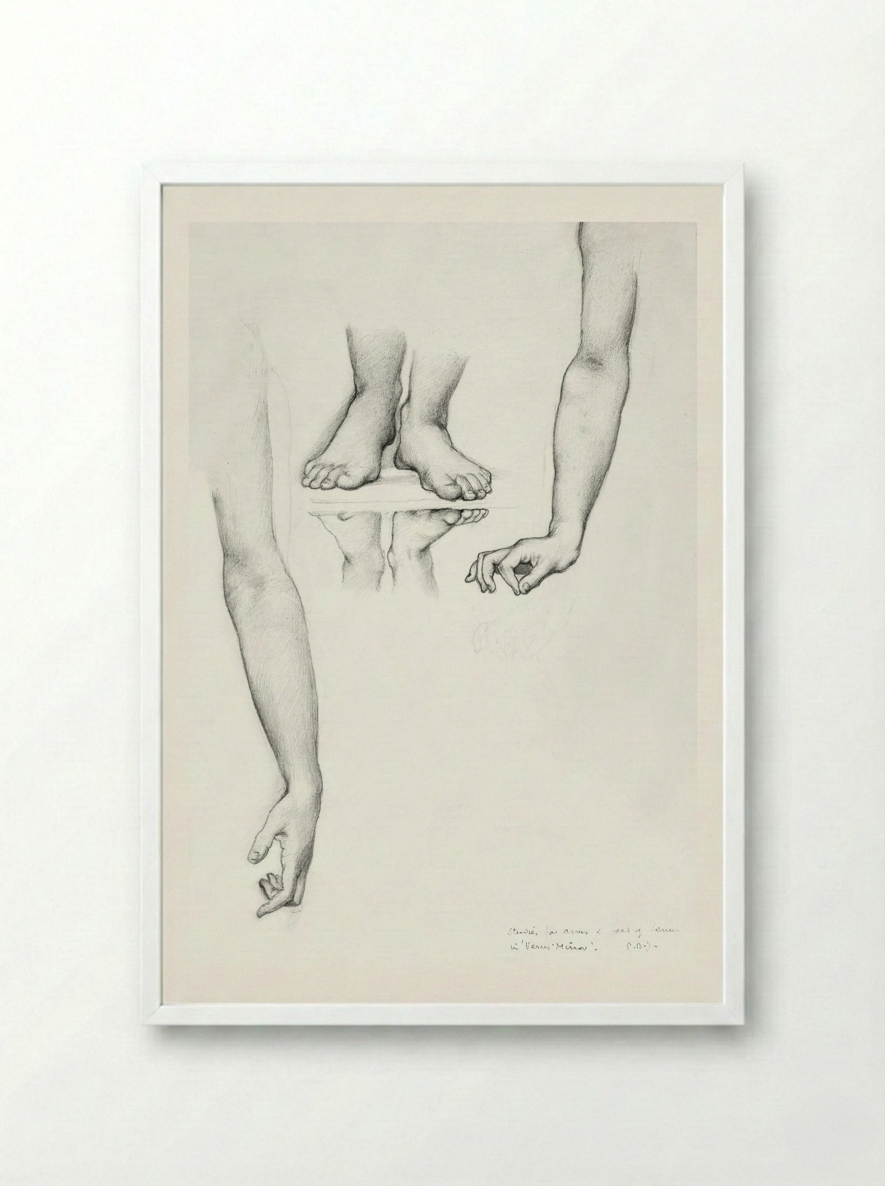 Study for 'The Mirror of Venus' (Arms and Feet) - Edward Burne-Jones - Framed Print White