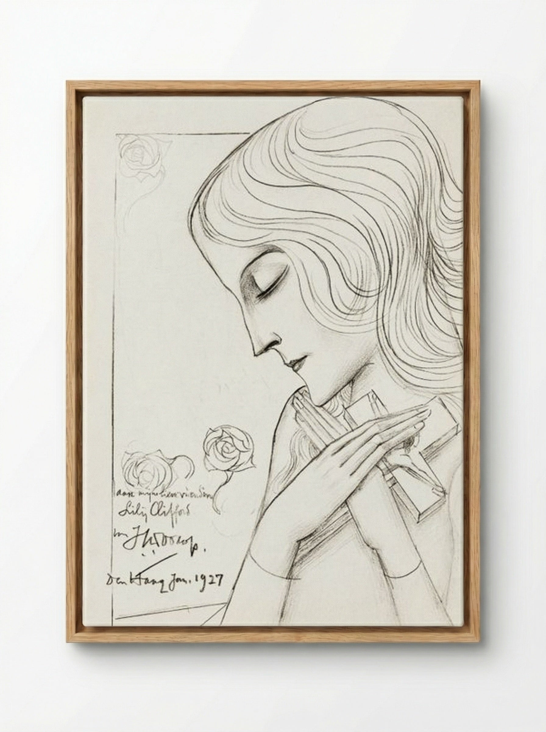 Young Girl Holding a Cross in Meditation - Jan Toorop - Framed Canvas Wood