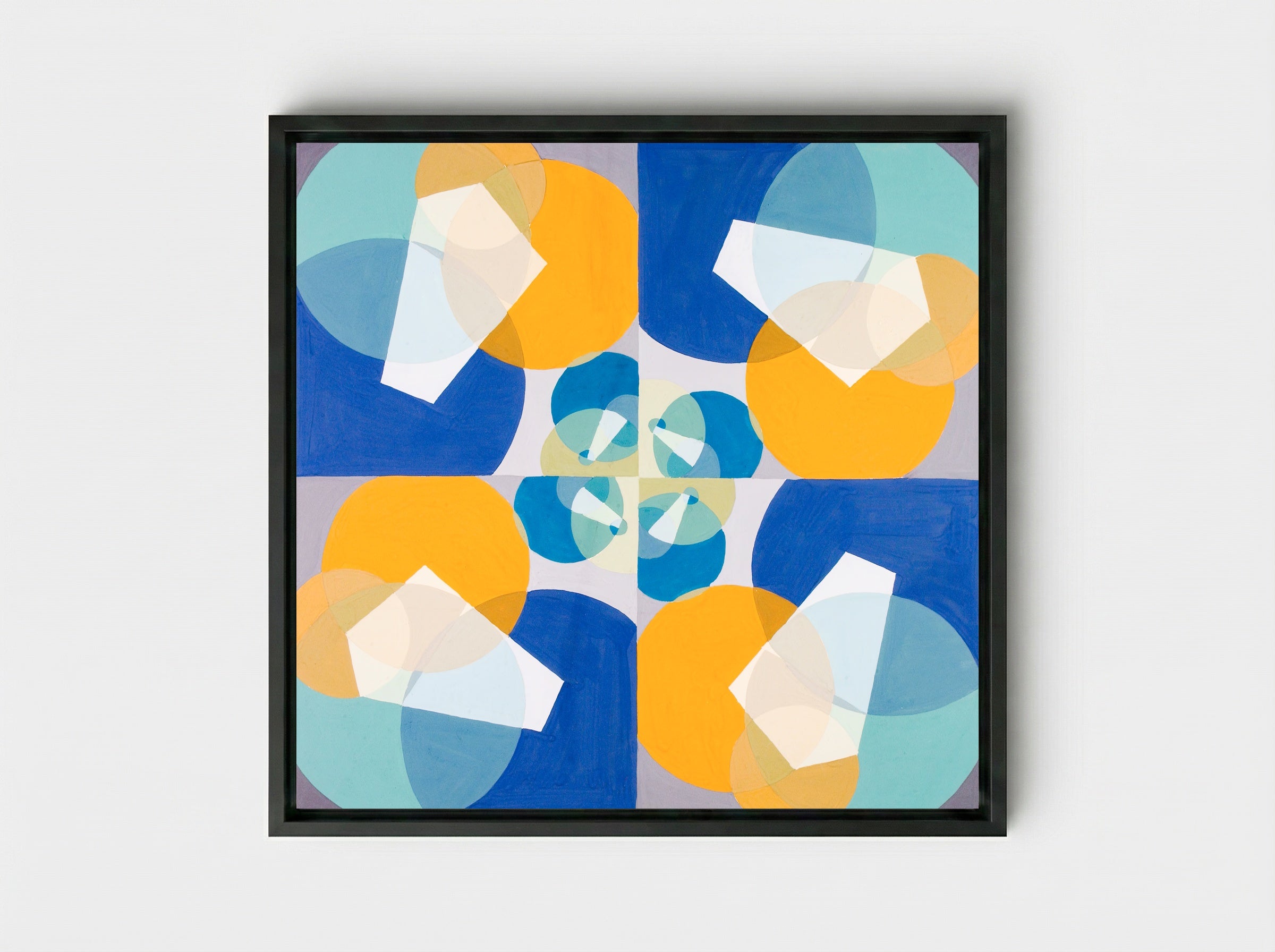 Green Squares - Joseph Schillinger - Framed Canvas Black