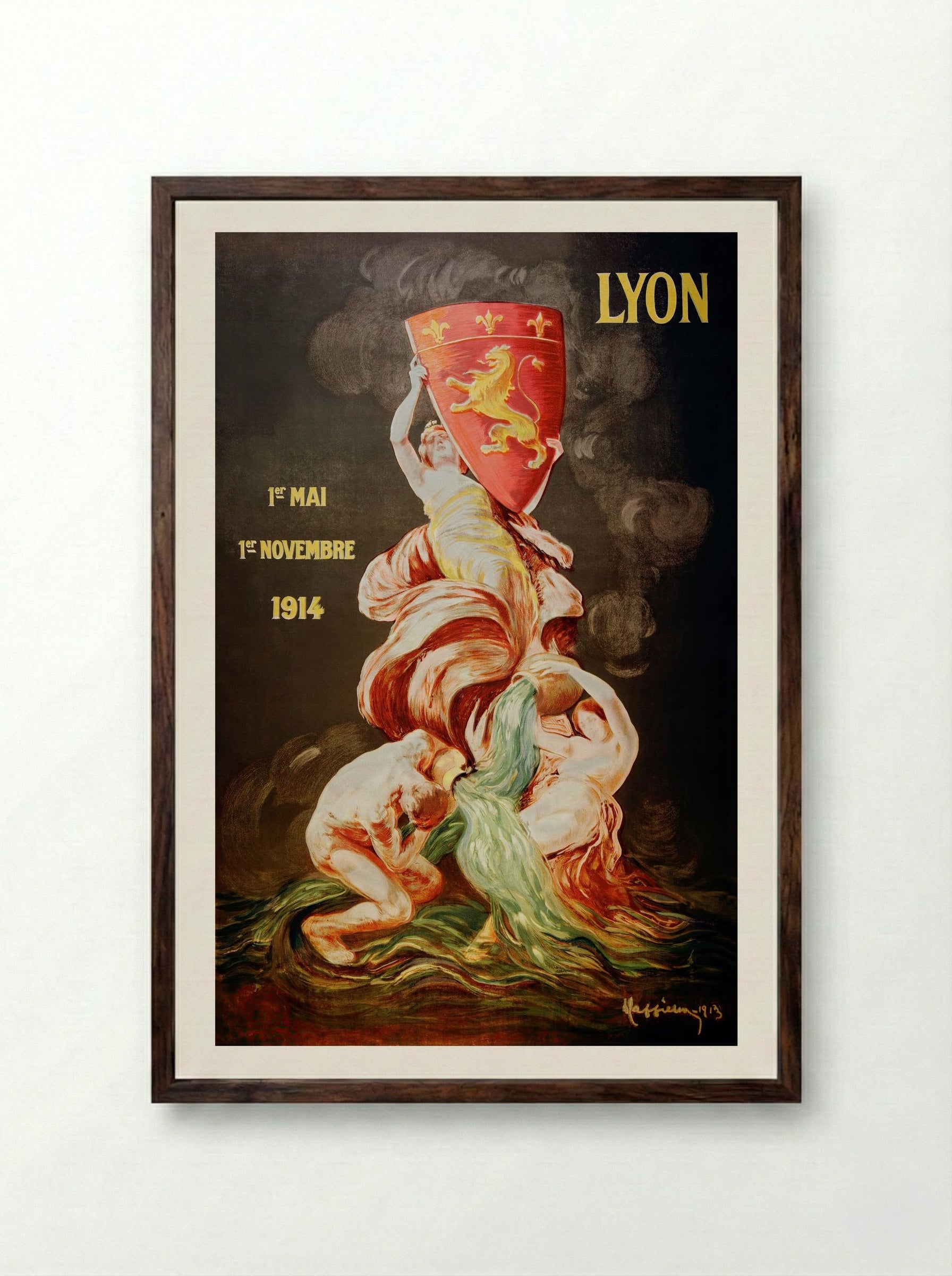 Lyon International Exhibition, 1914 - Leonetto Cappiello - Framed Print Dark Wood