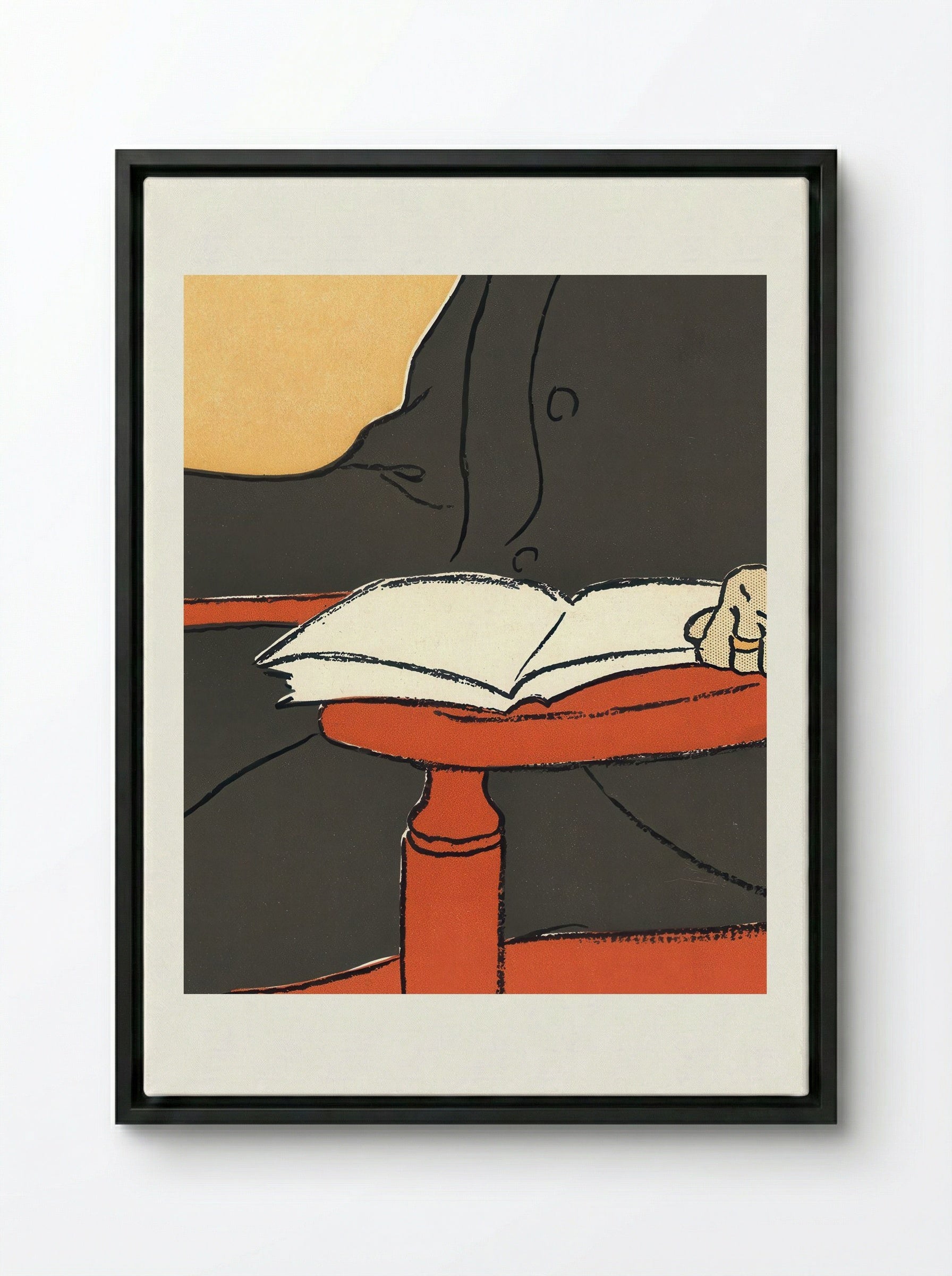 Man Reading in Armchair - Edward Penfield - Framed Canvas Black