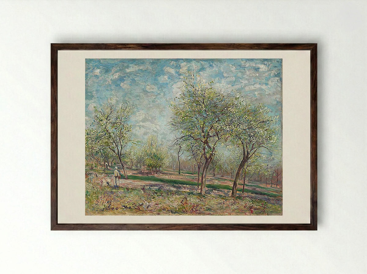 Apple Trees in Bloom - Alfred Sisley - Framed Print Dark Wood