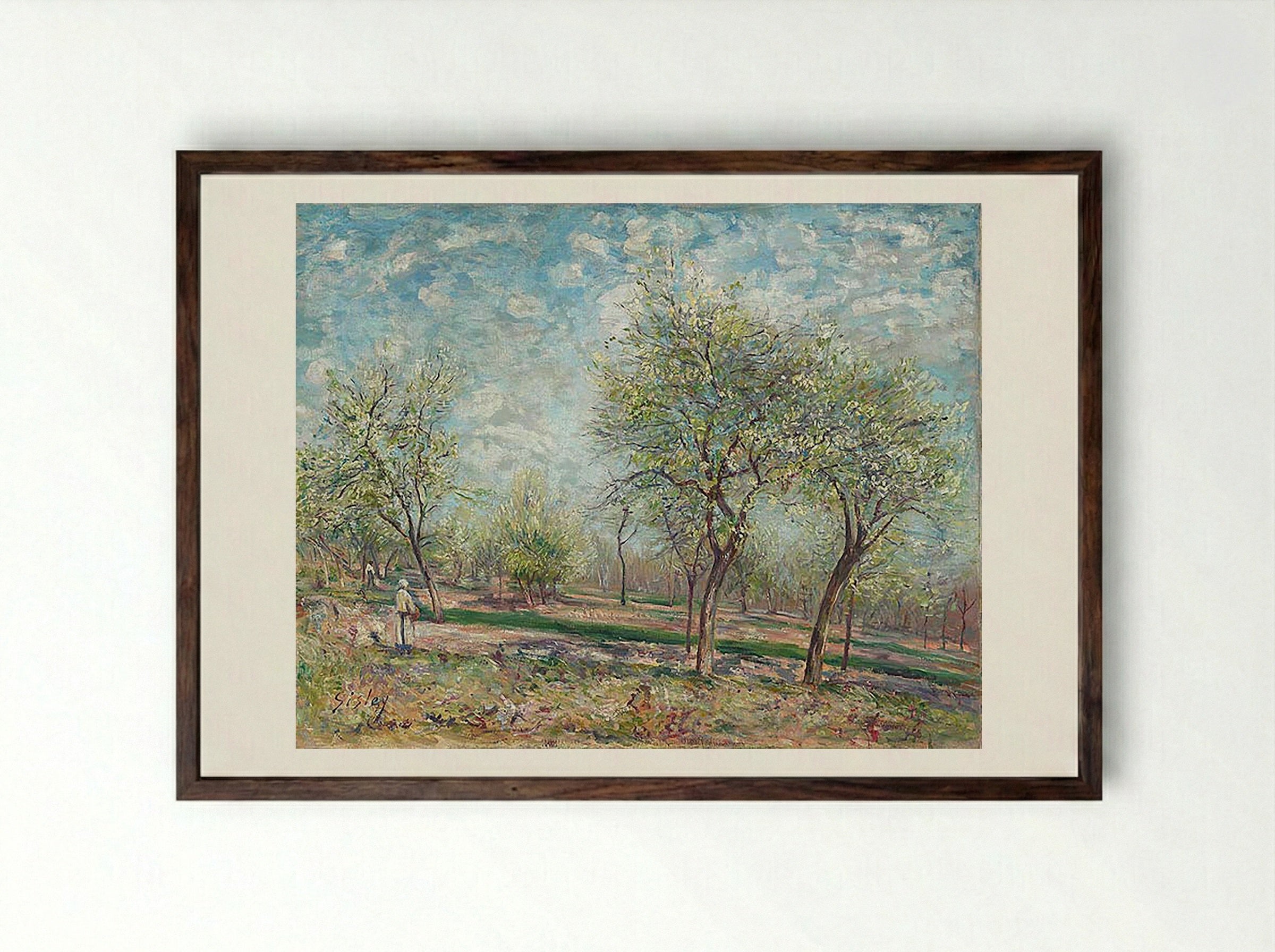 Apple Trees in Bloom - Alfred Sisley - Framed Print Dark Wood