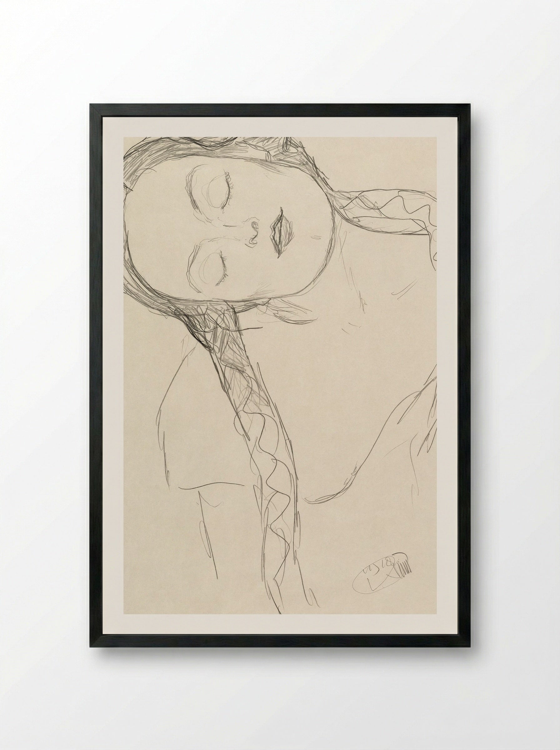 Half-figure of a Young Woman - Gustav Klimt - Framed Print Black