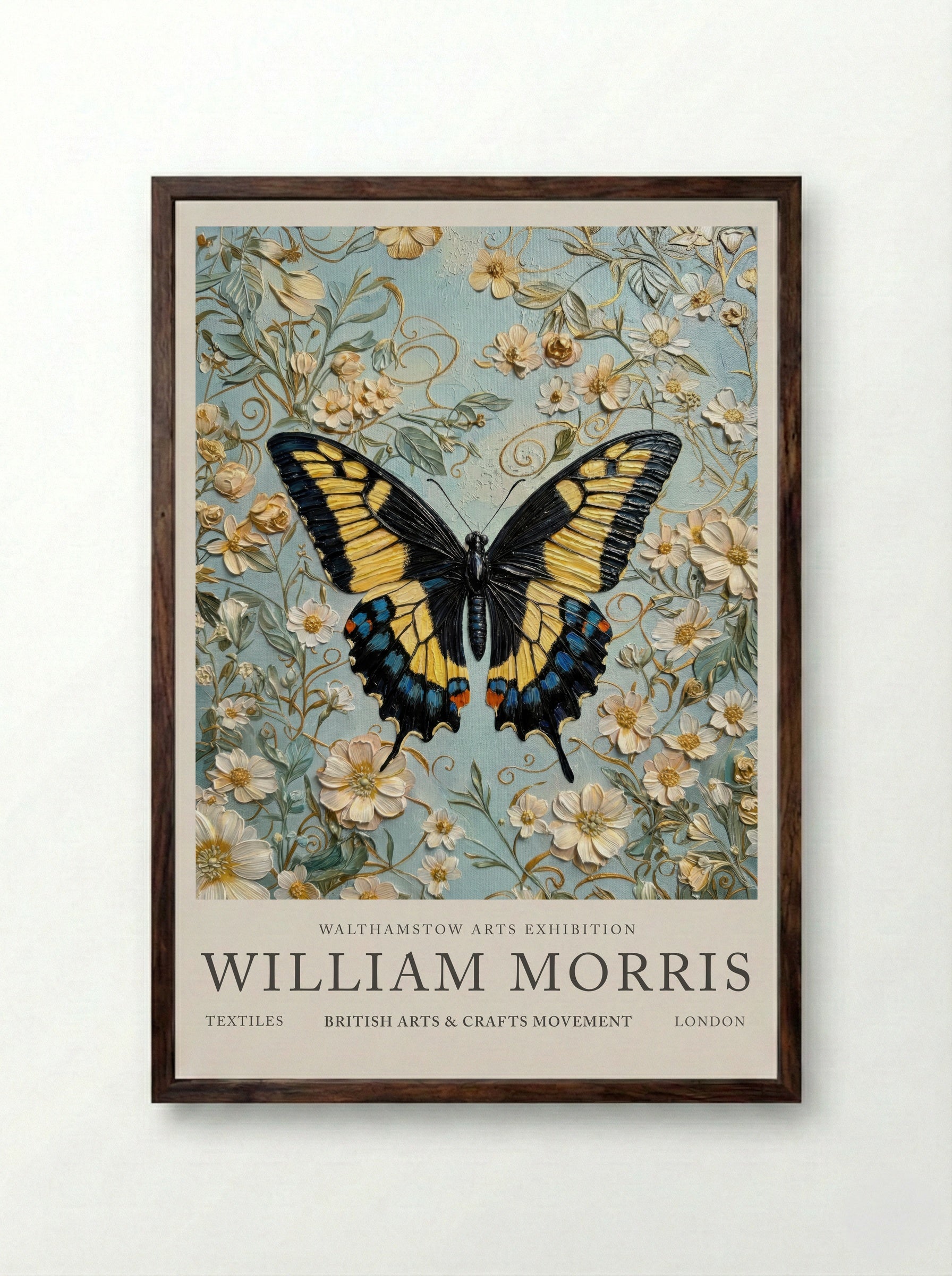 Swallowtail Butterfly - William Morris - Framed Print Dark Wood