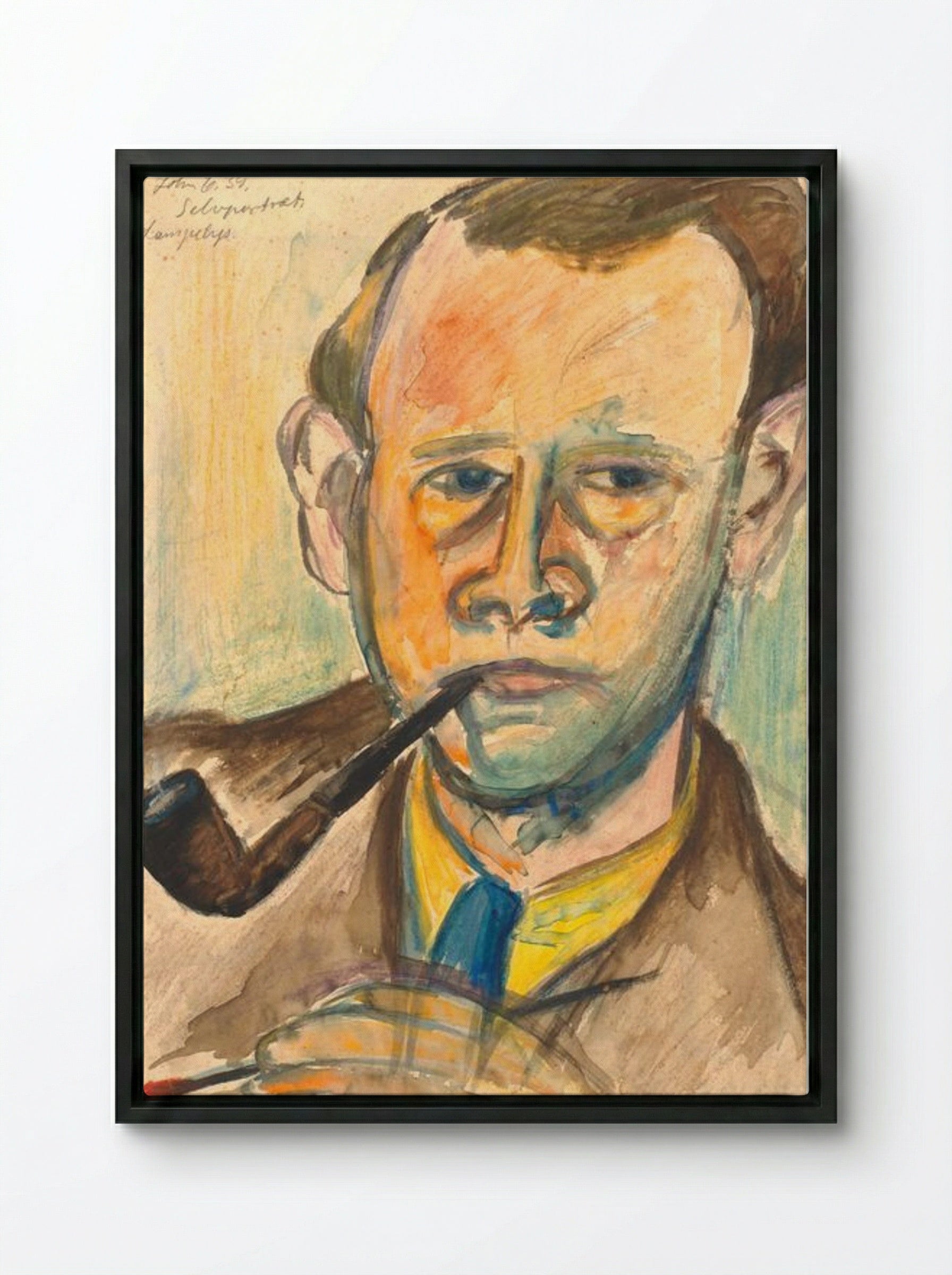 Self-portrait in Lamplight - John Christensen - Framed Canvas Black
