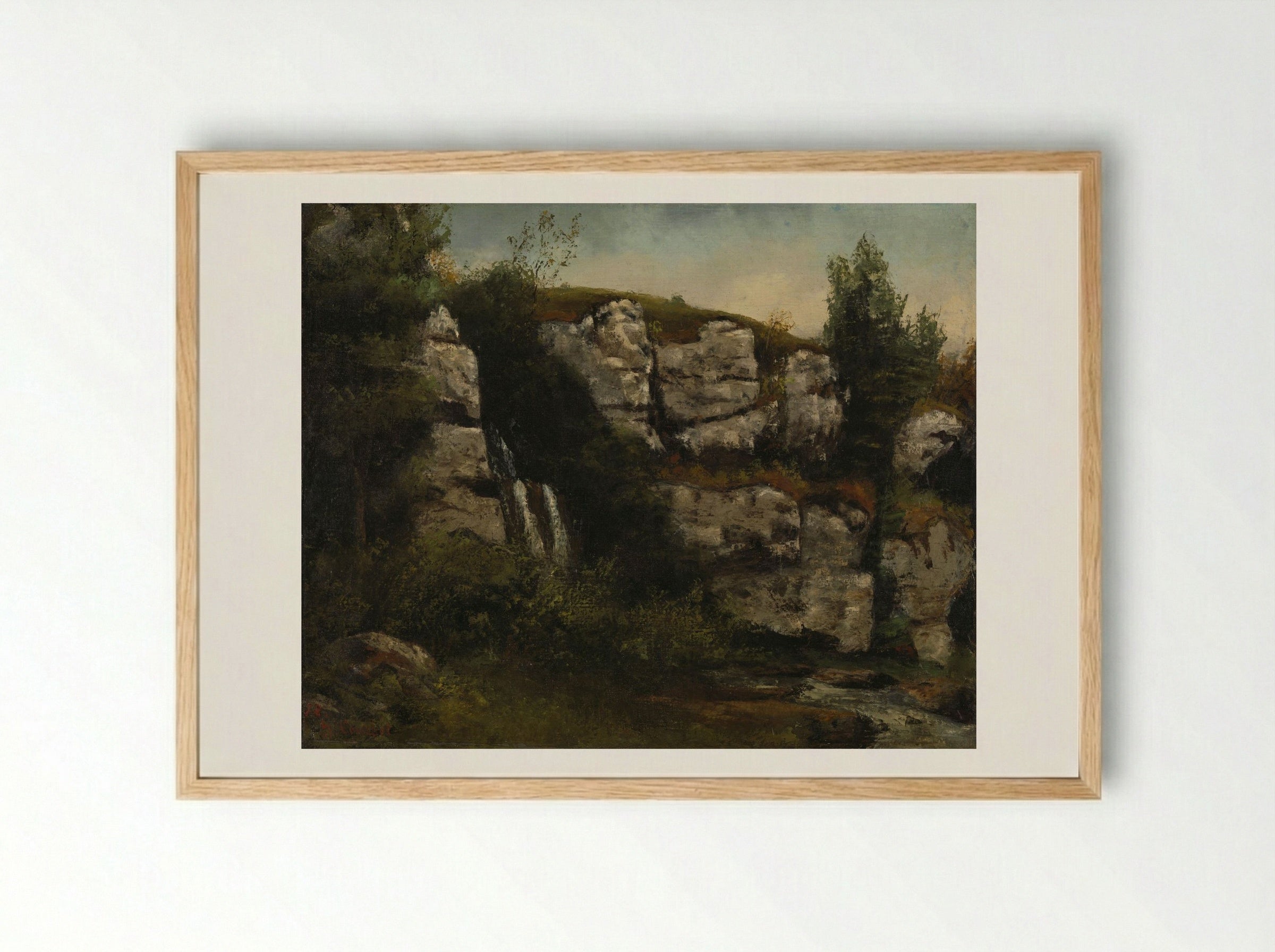 Landscape with Rocks and Waterfall - Gustave Courbet - Framed Print Wood