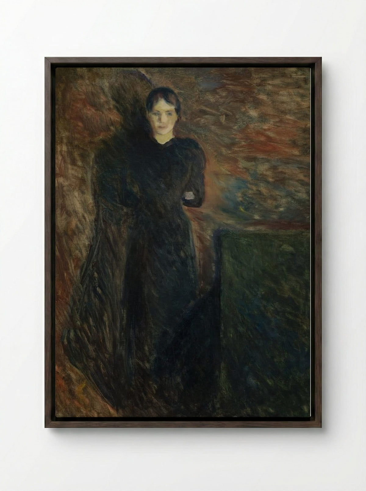 Lady in Black - Edvard Munch - Framed Canvas Dark Wood