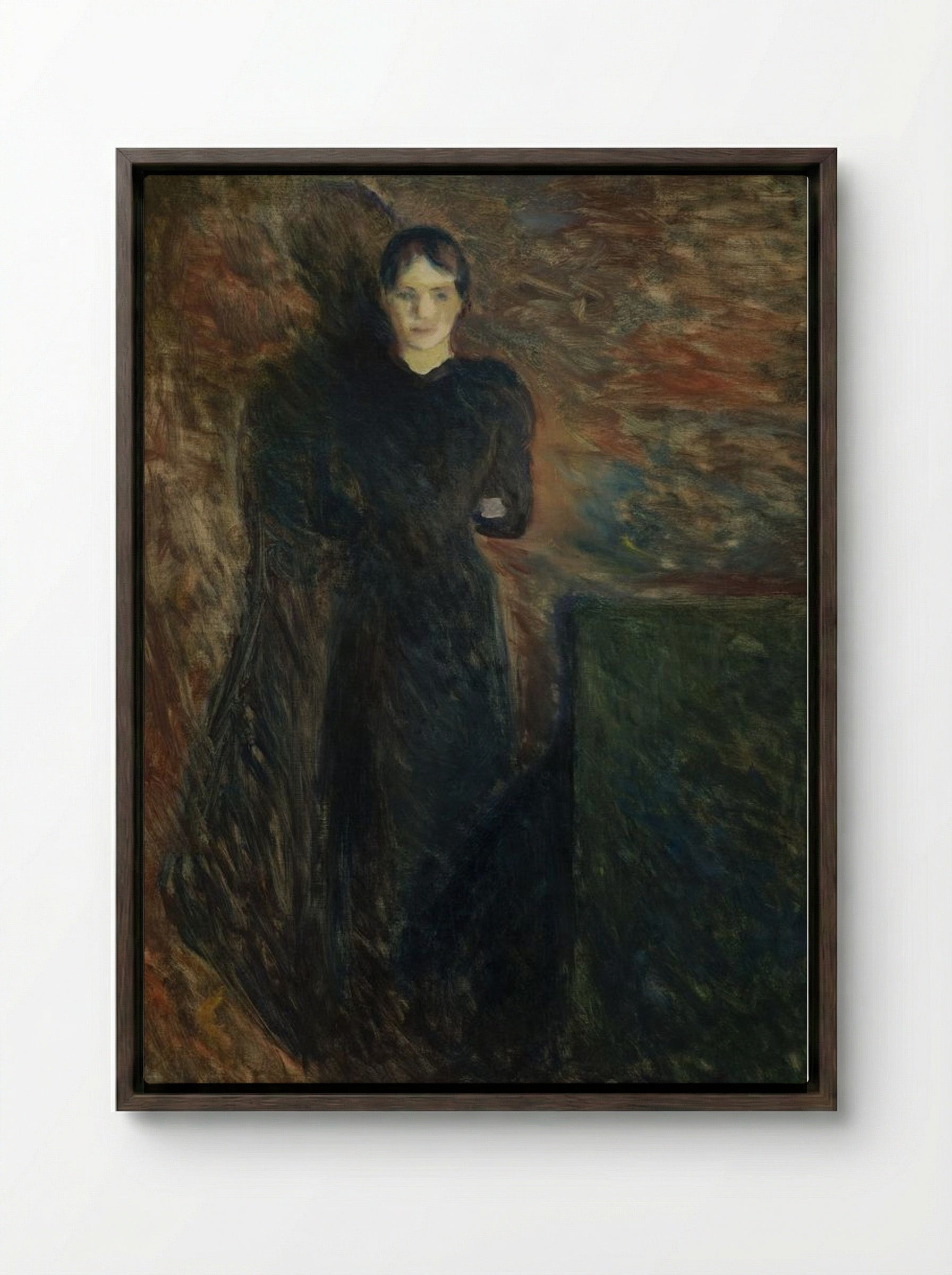 Lady in Black - Edvard Munch - Framed Canvas Dark Wood