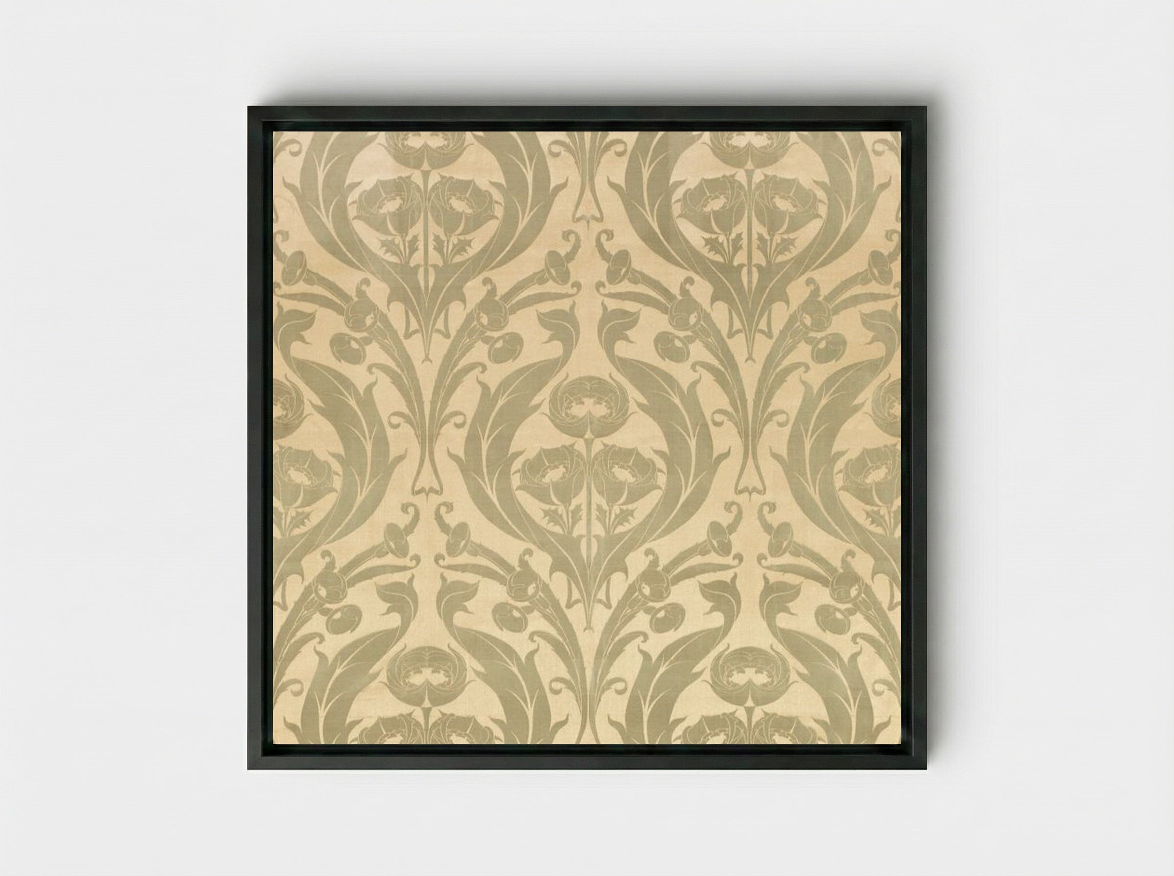 Textile Fragment with Floral Motifs - William Morris - Framed Canvas Black