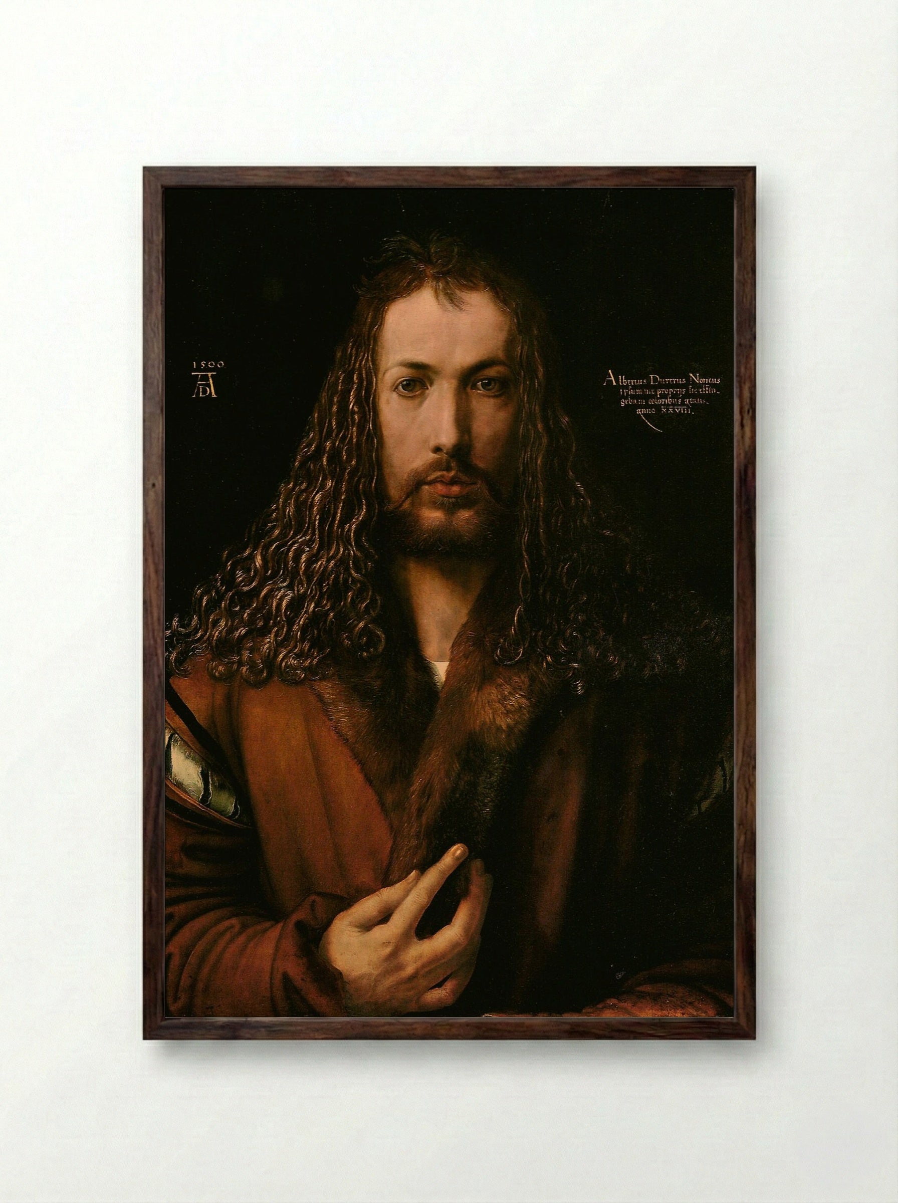 Self-Portrait at the Age of Twenty-Eight - Albrecht Dürer - Framed Print Dark Wood