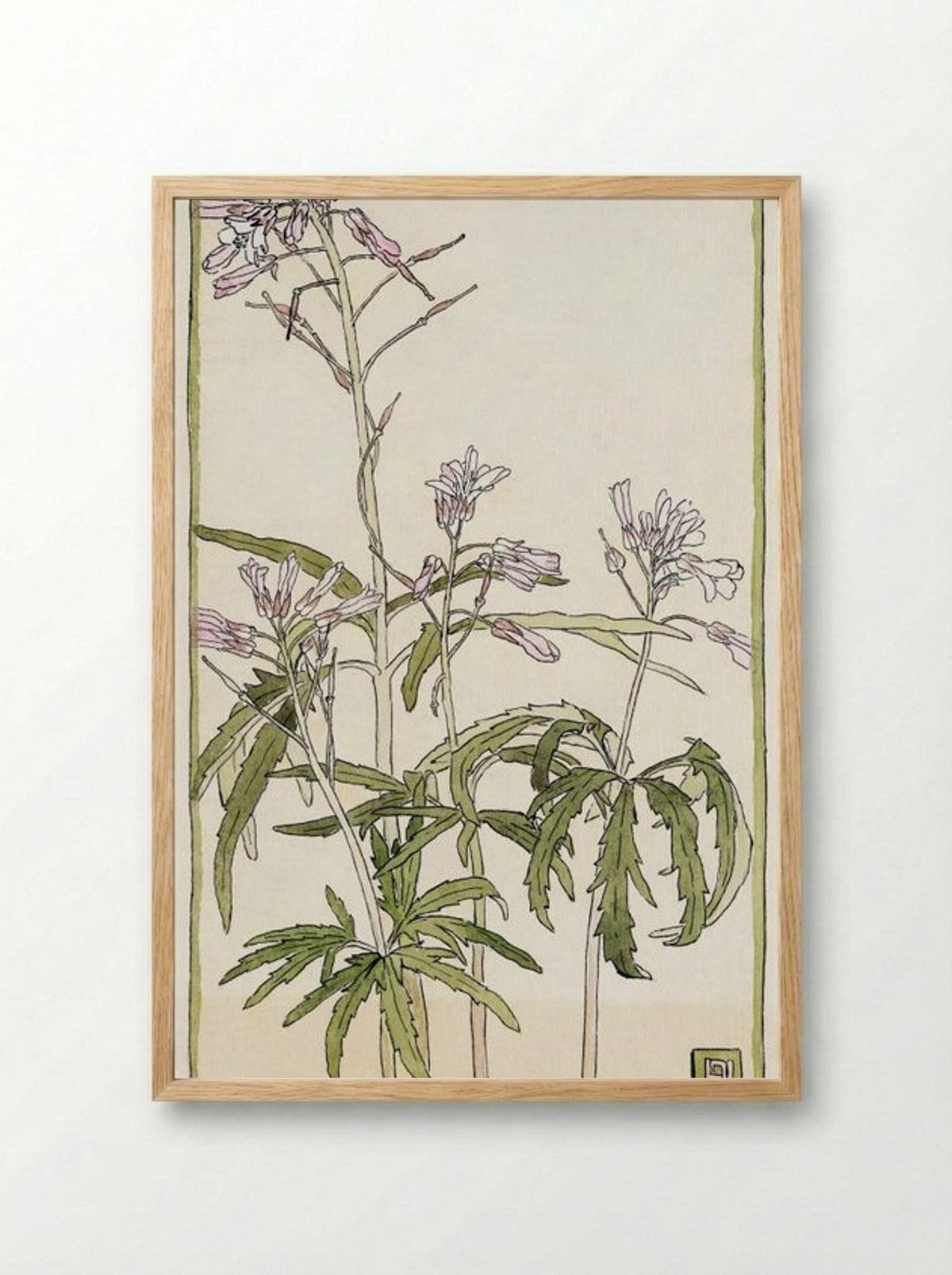 Pink Flowers with Spiky Green Leaves - Hannah Borger Overbeck - Framed Print Wood