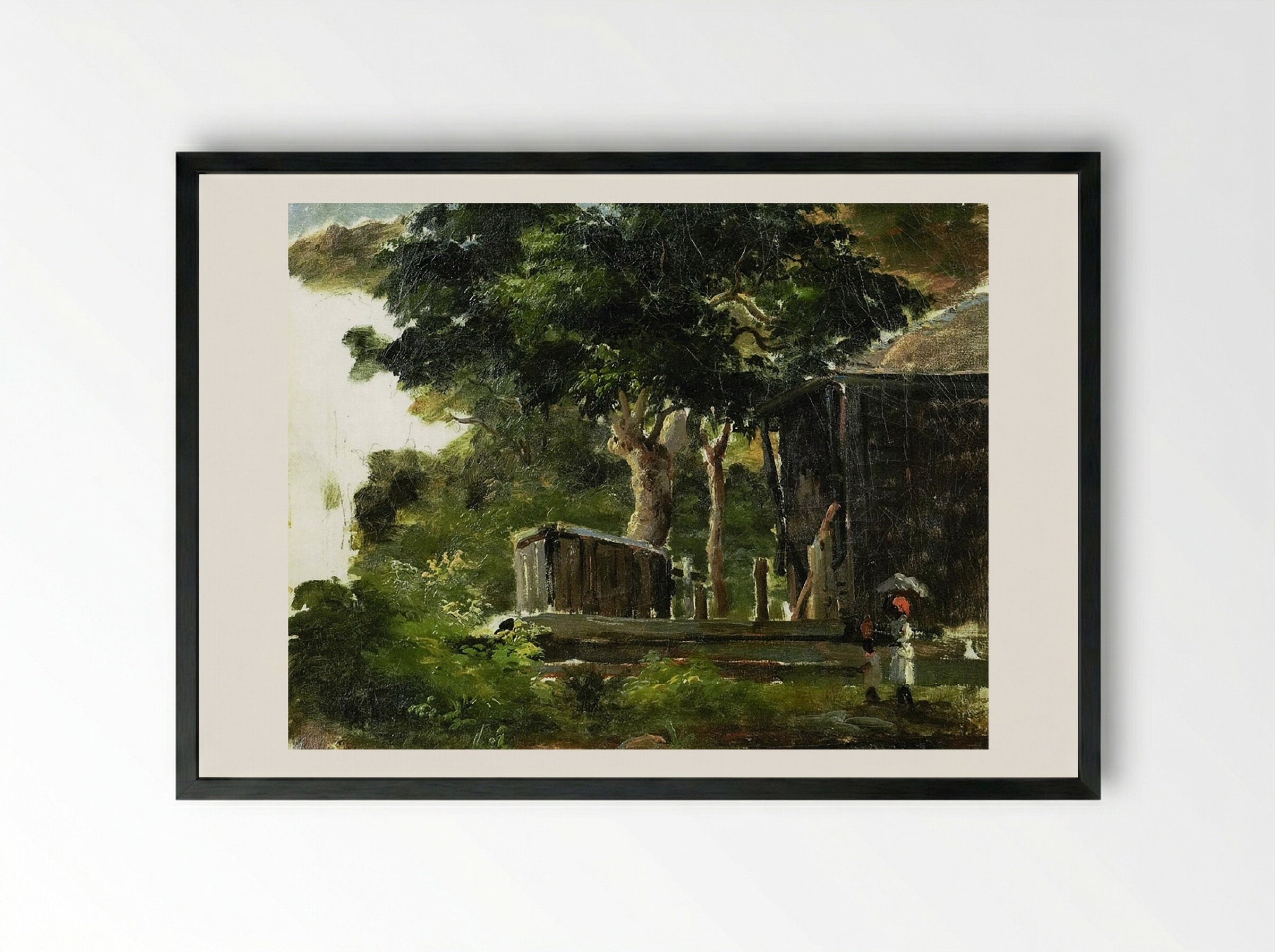 Landscape with House in the Woods, Saint Thomas, Antilles - Camille Pissarro - Framed Print Black
