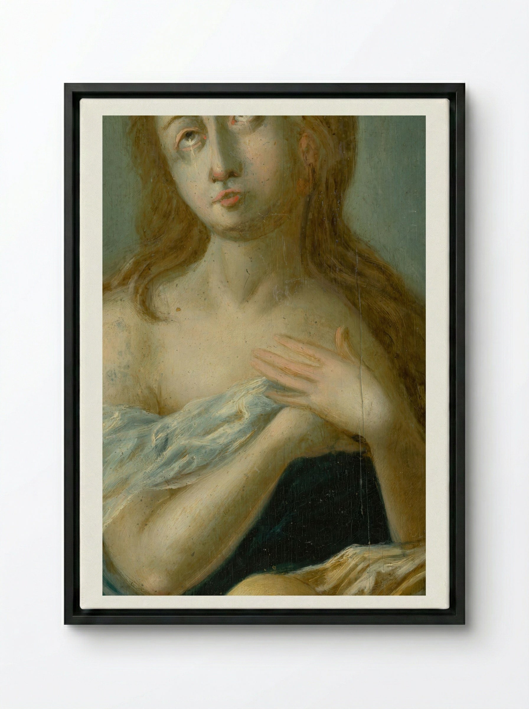The Penitent Magdalene - Georges de La Tour - Framed Canvas Black
