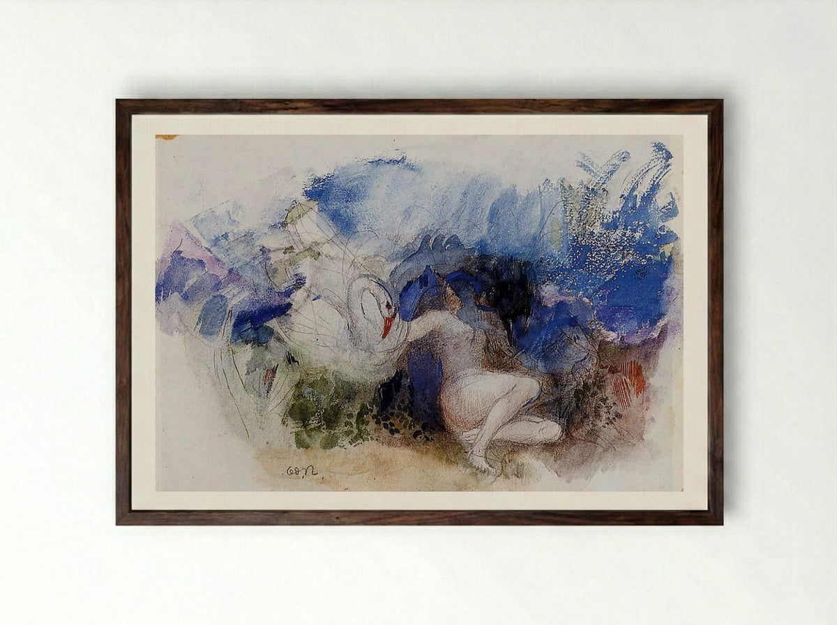 Leda and the Swan - Gustave Moreau - Framed Print Dark Wood