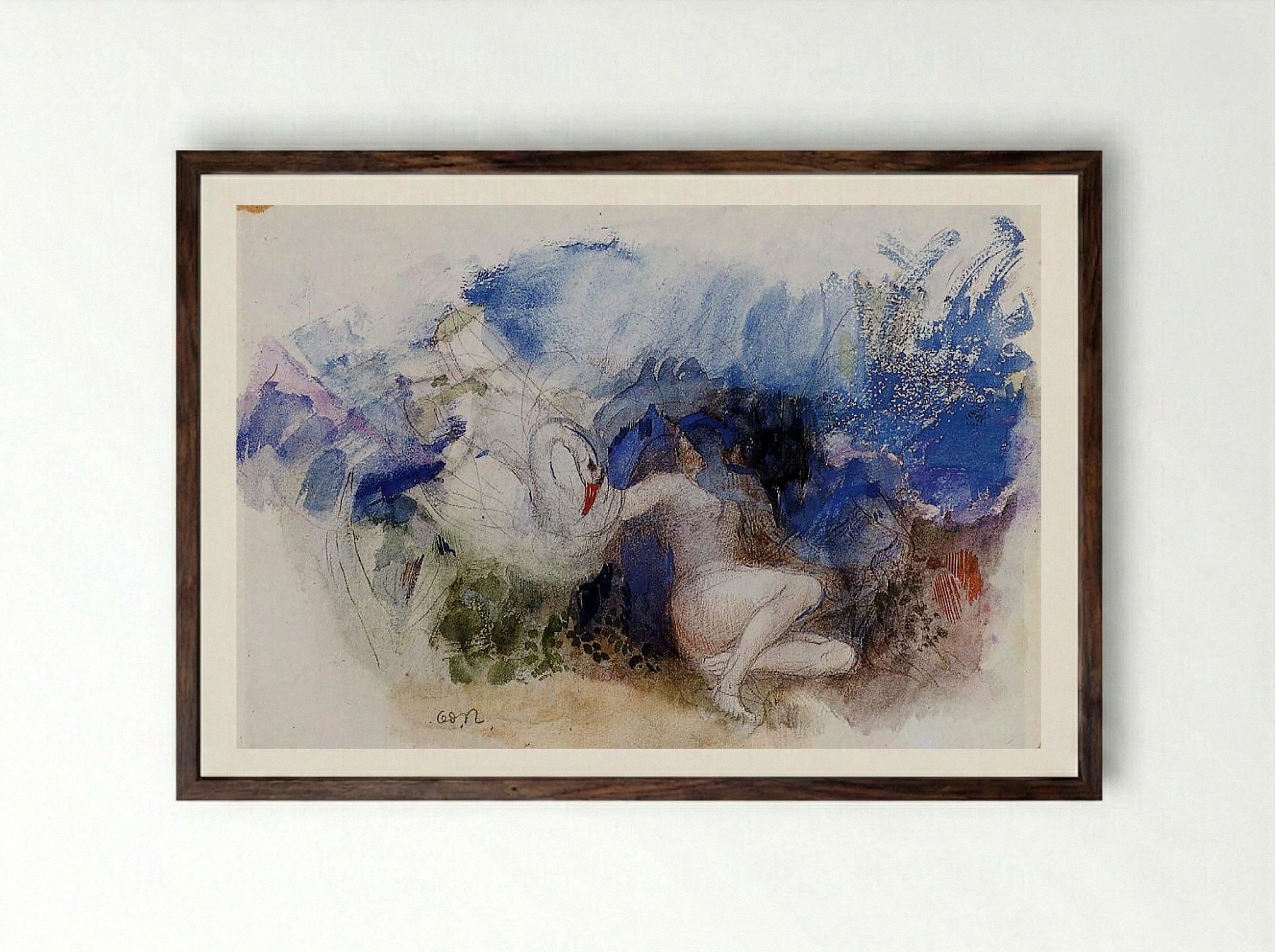 Leda and the Swan - Gustave Moreau - Framed Print Dark Wood
