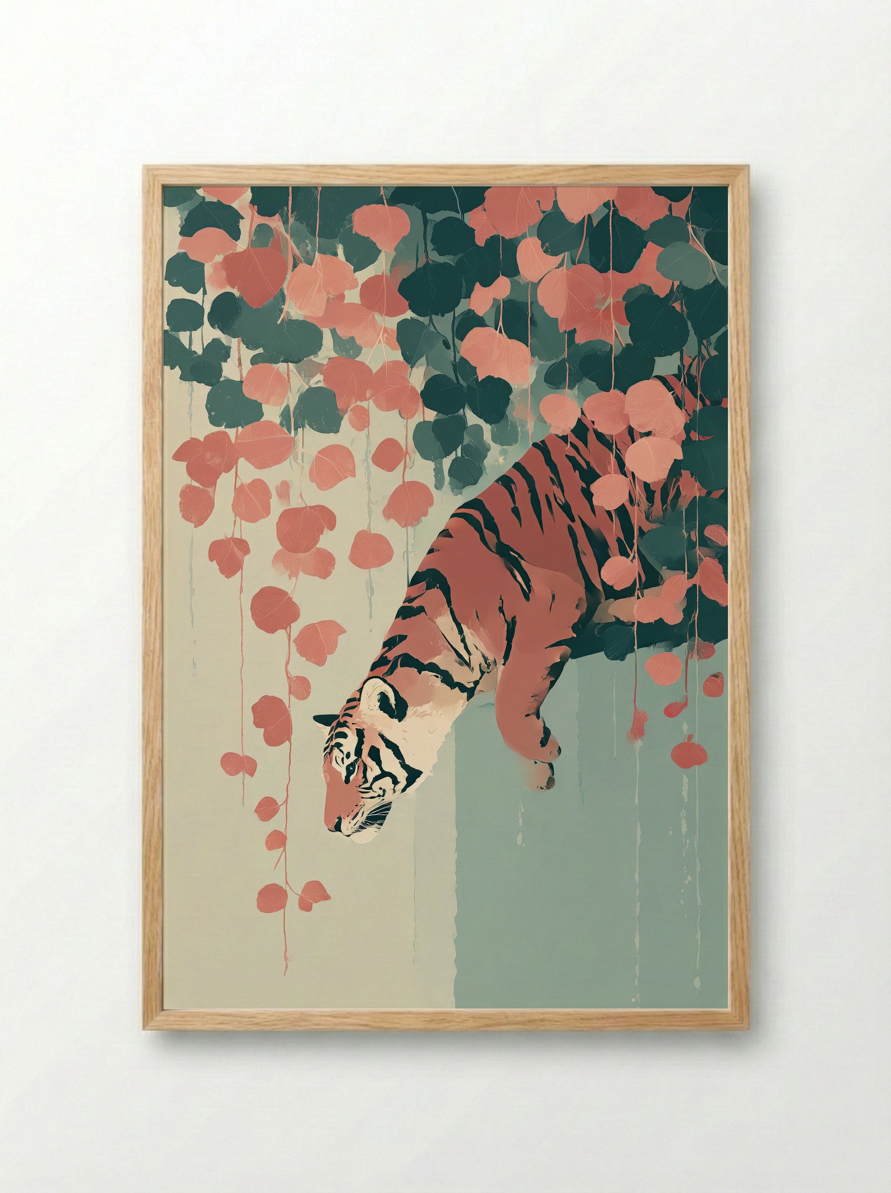 Tiger Among Vines – Dreamlike Jungle Art Print - Framed Print Wood