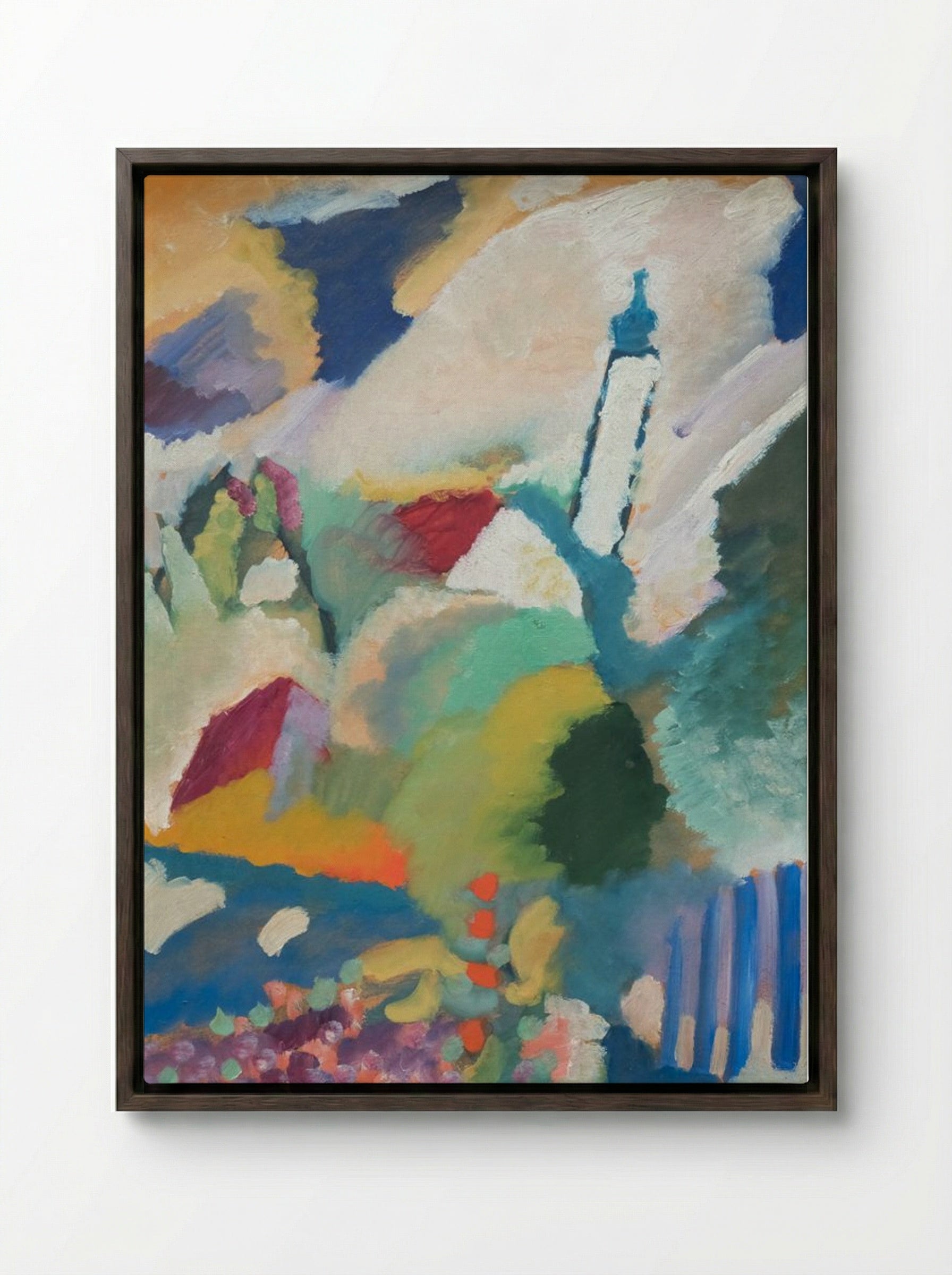 Murnau with Church - Wassily Kandinsky - Framed Canvas Dark Wood