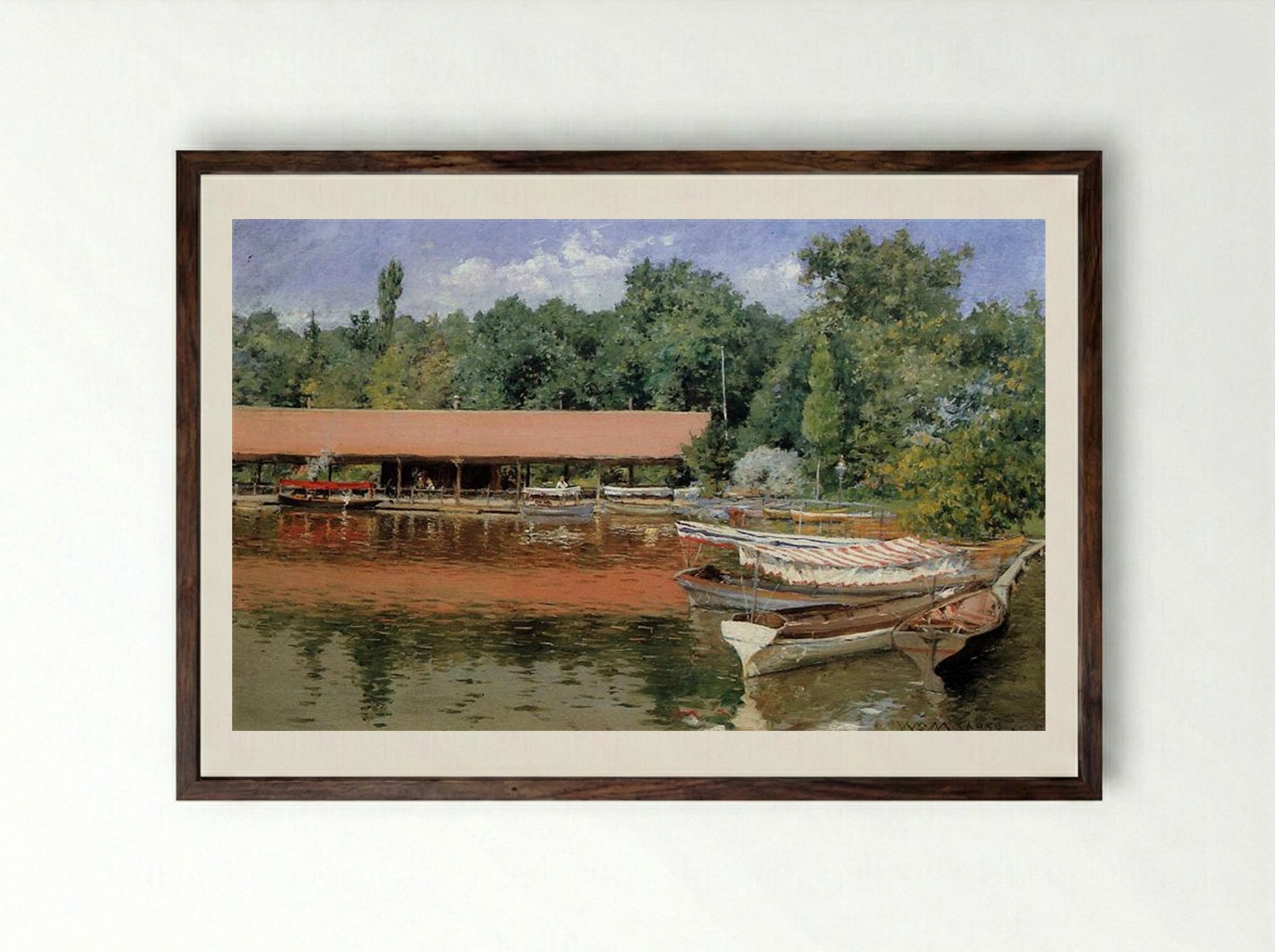 Boat House, Prospect Park - William Merritt Chase - Framed Print Dark Wood