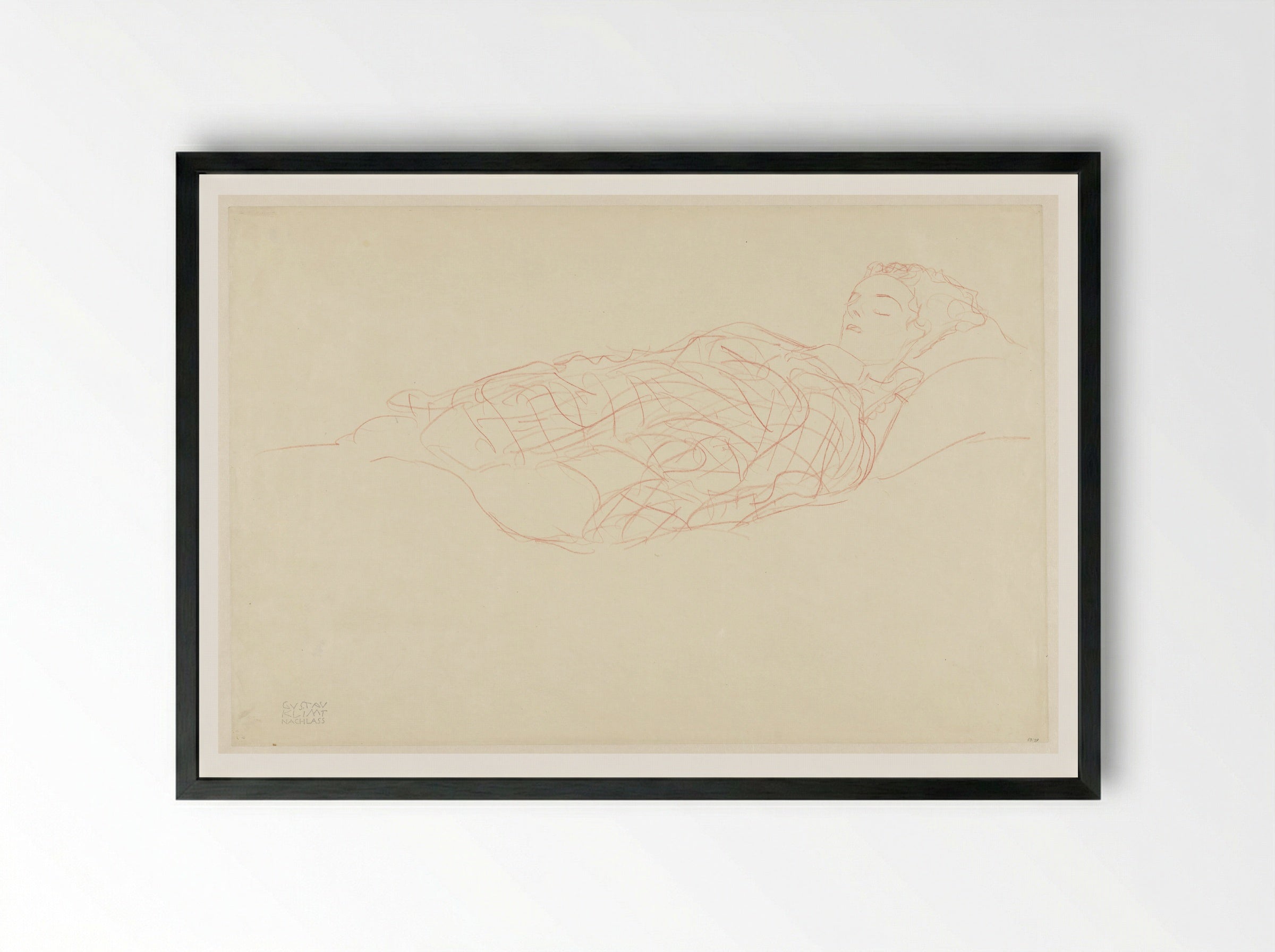Study of a Resting Woman Wrapped in a Plaid - Gustav Klimt - Framed Print Black