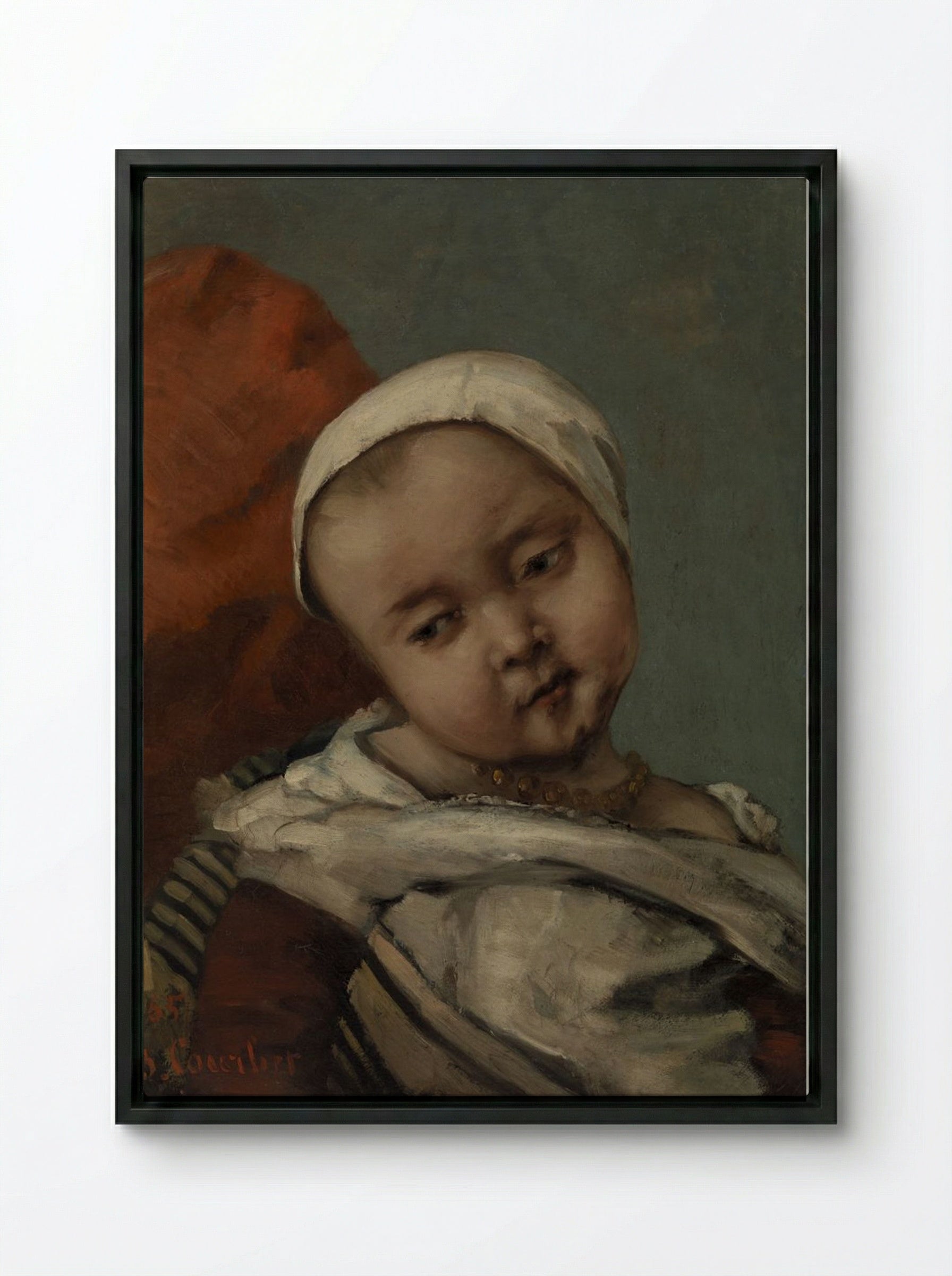 Head of a Baby - Gustave Courbet - Framed Canvas Black