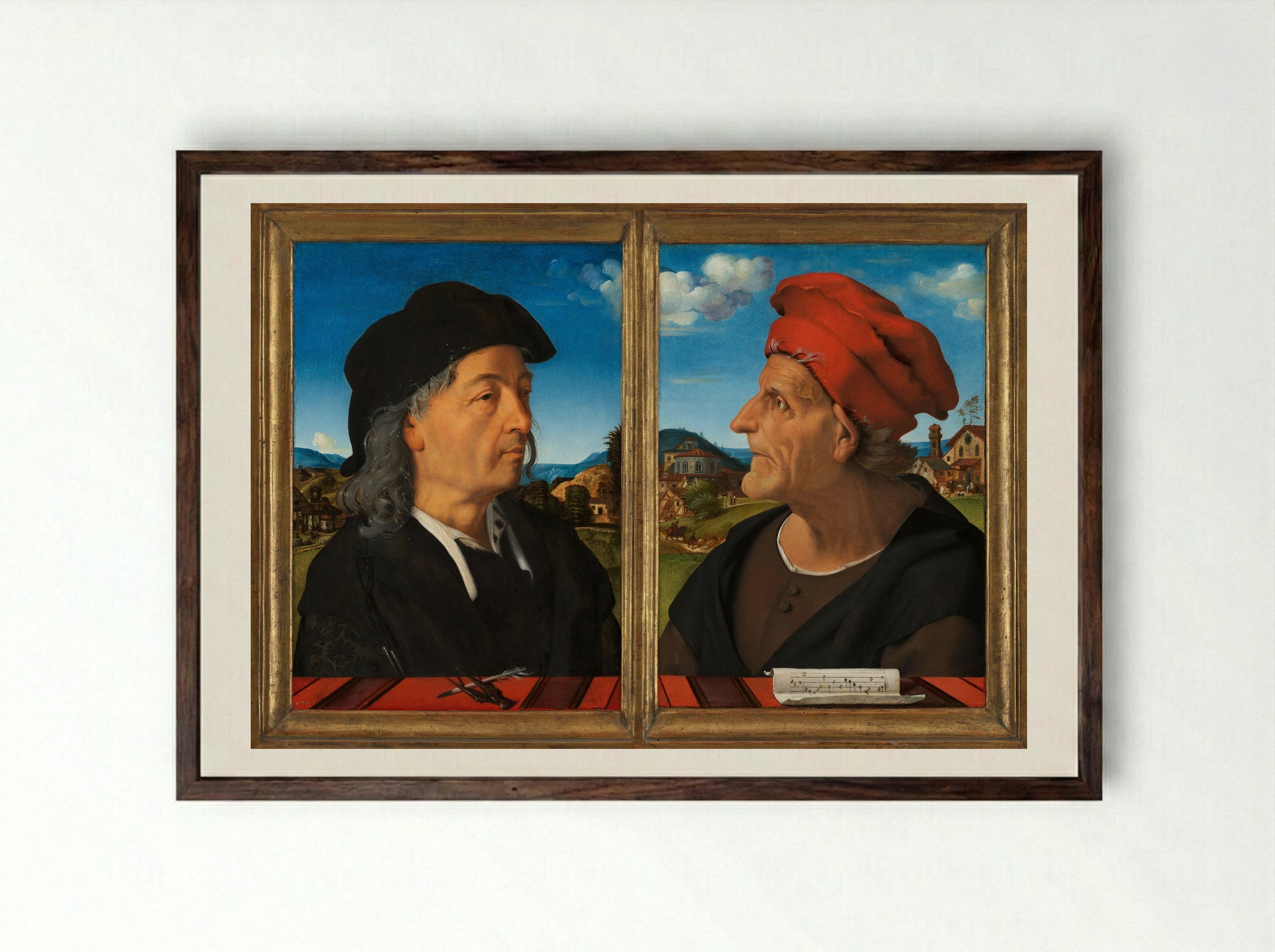 Portraits of Giuliano and Francesco Giamberti da Sangallo - Piero di Cosimo - Framed Print Dark Wood