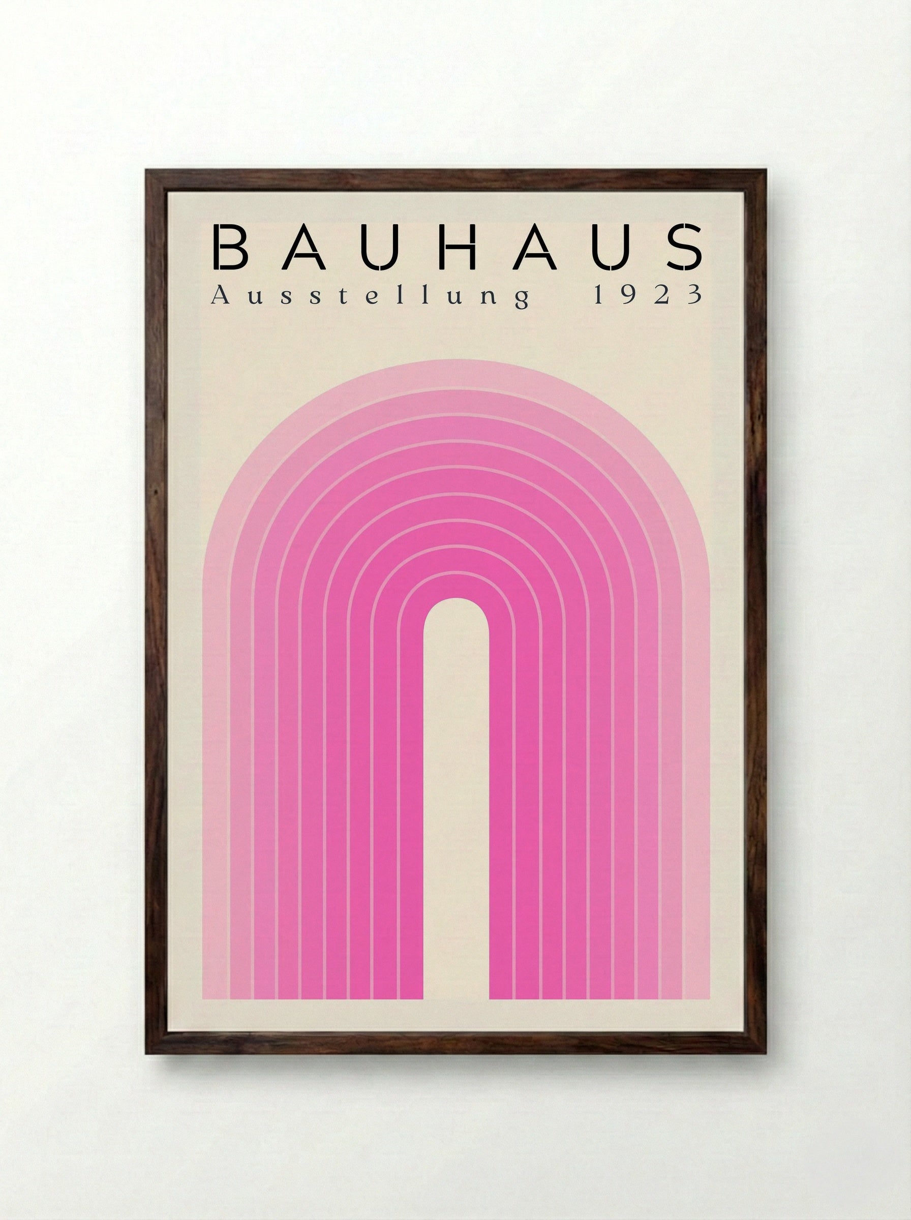 Bauhaus Pink Arch – 1923 Exhibition Poster - Framed Print Dark Wood