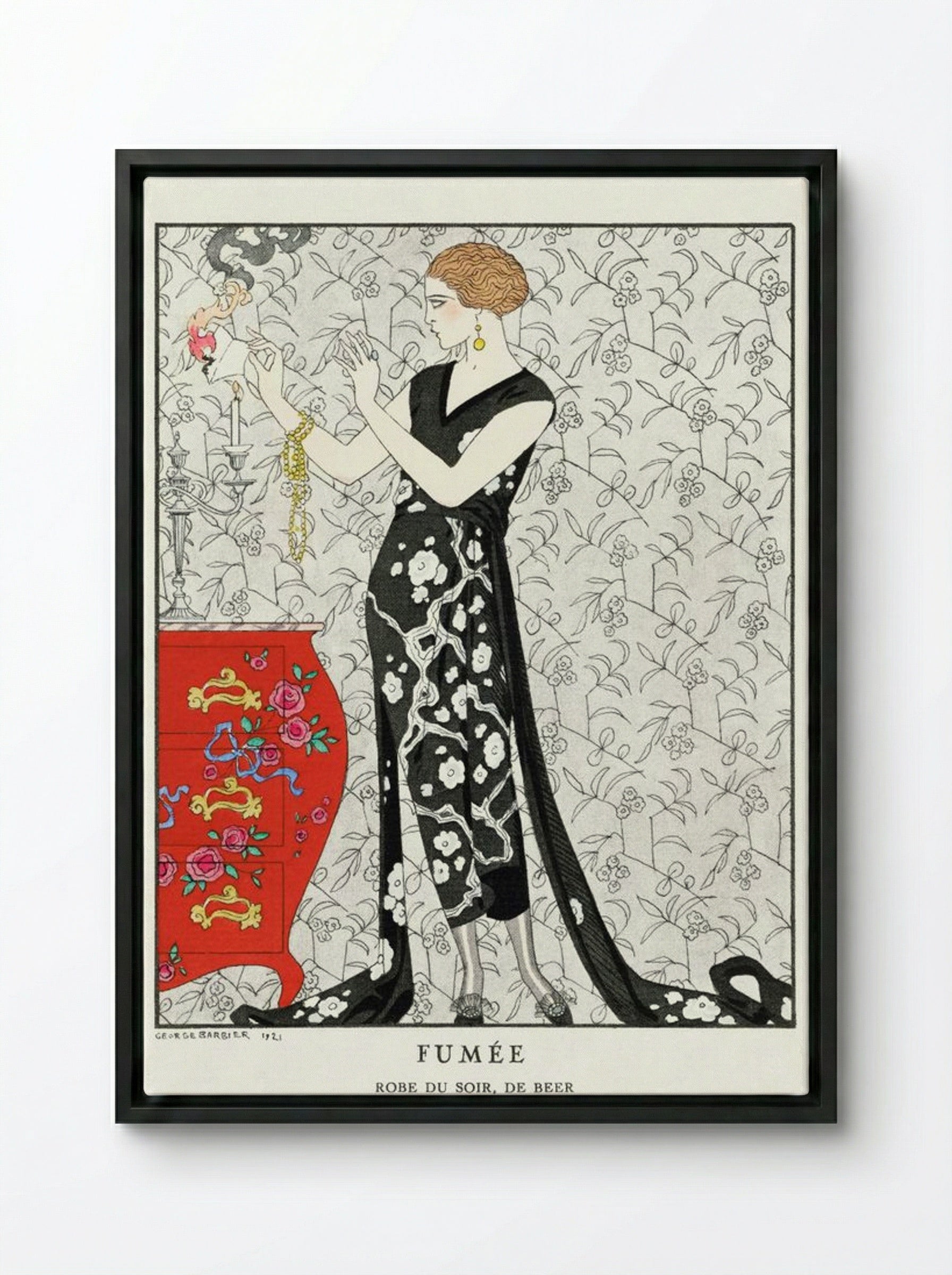 Fumée, Robe du Soir, de Beer (Fashion Illustration) - George Barbier - Framed Canvas Black