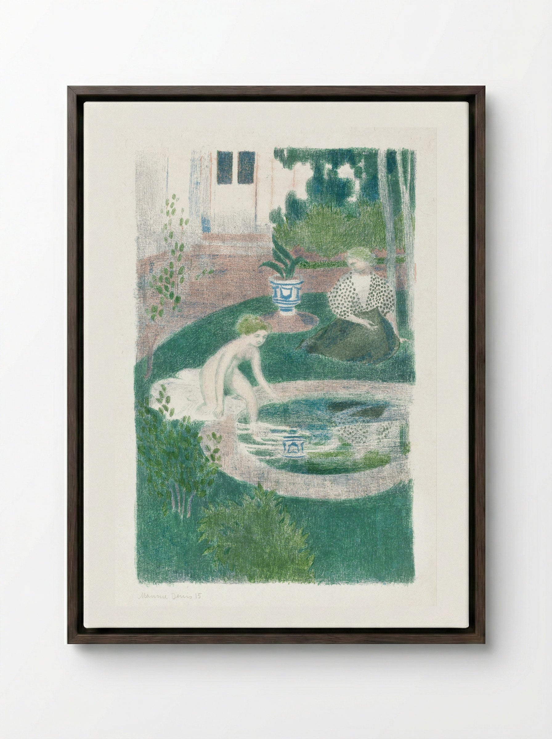 The Reflection in the Fountain (Le reflet dans la fontaine) - Maurice Denis - Framed Canvas Dark Wood