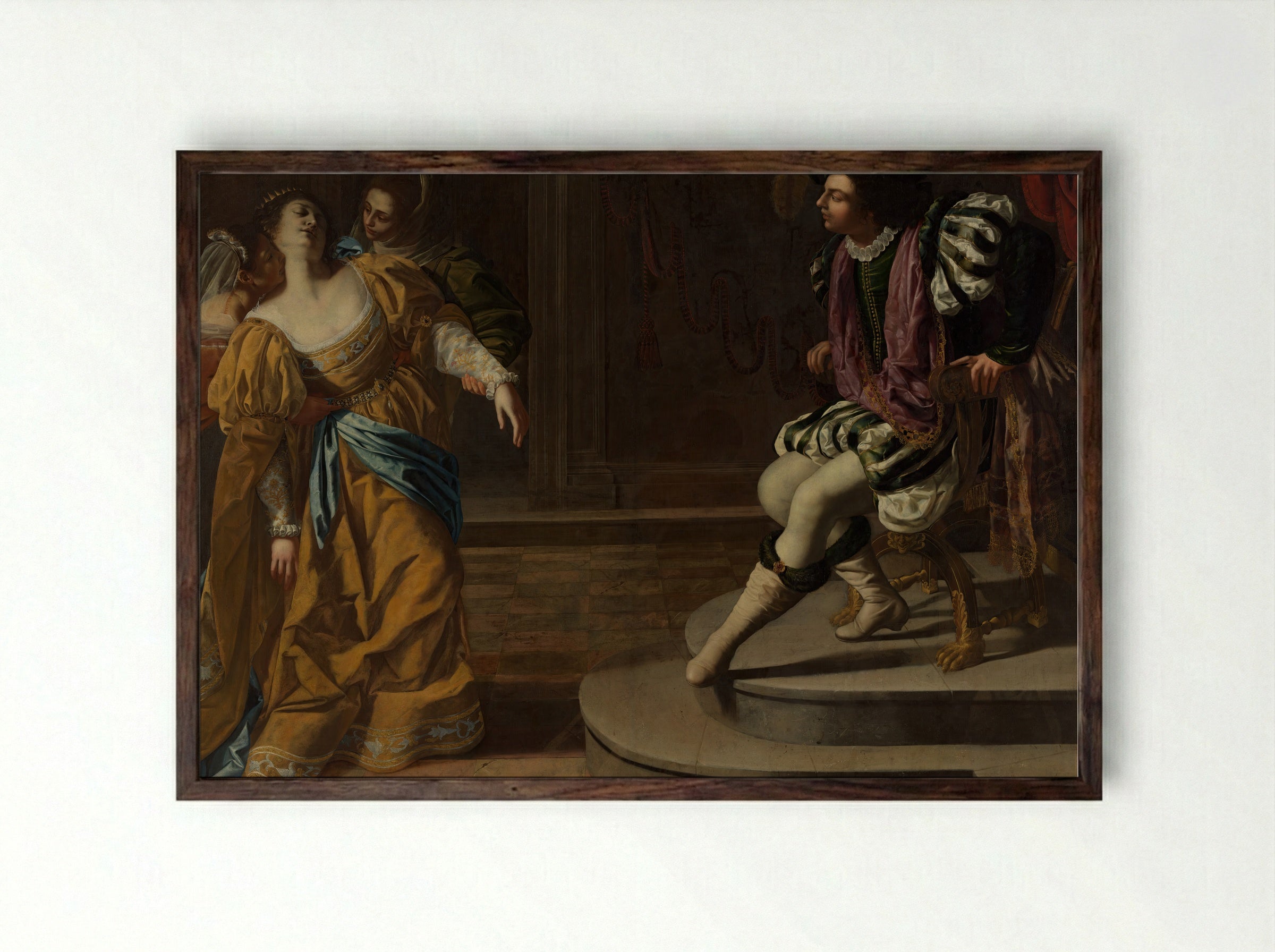 Esther before Ahasuerus - Artemisia Gentileschi - Framed Print Dark Wood