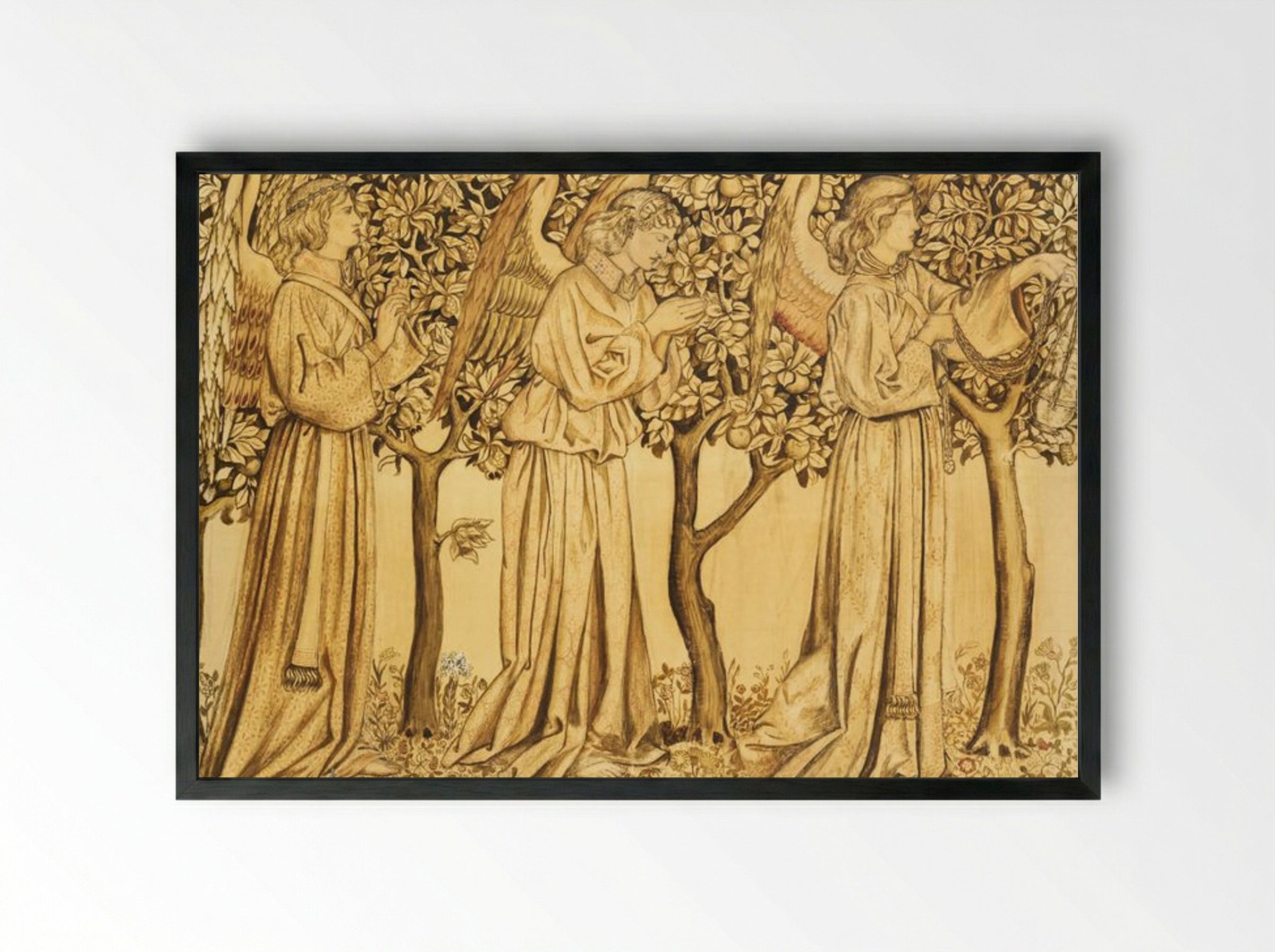 Tile Design: Processing Angels - William Morris - Framed Print Black