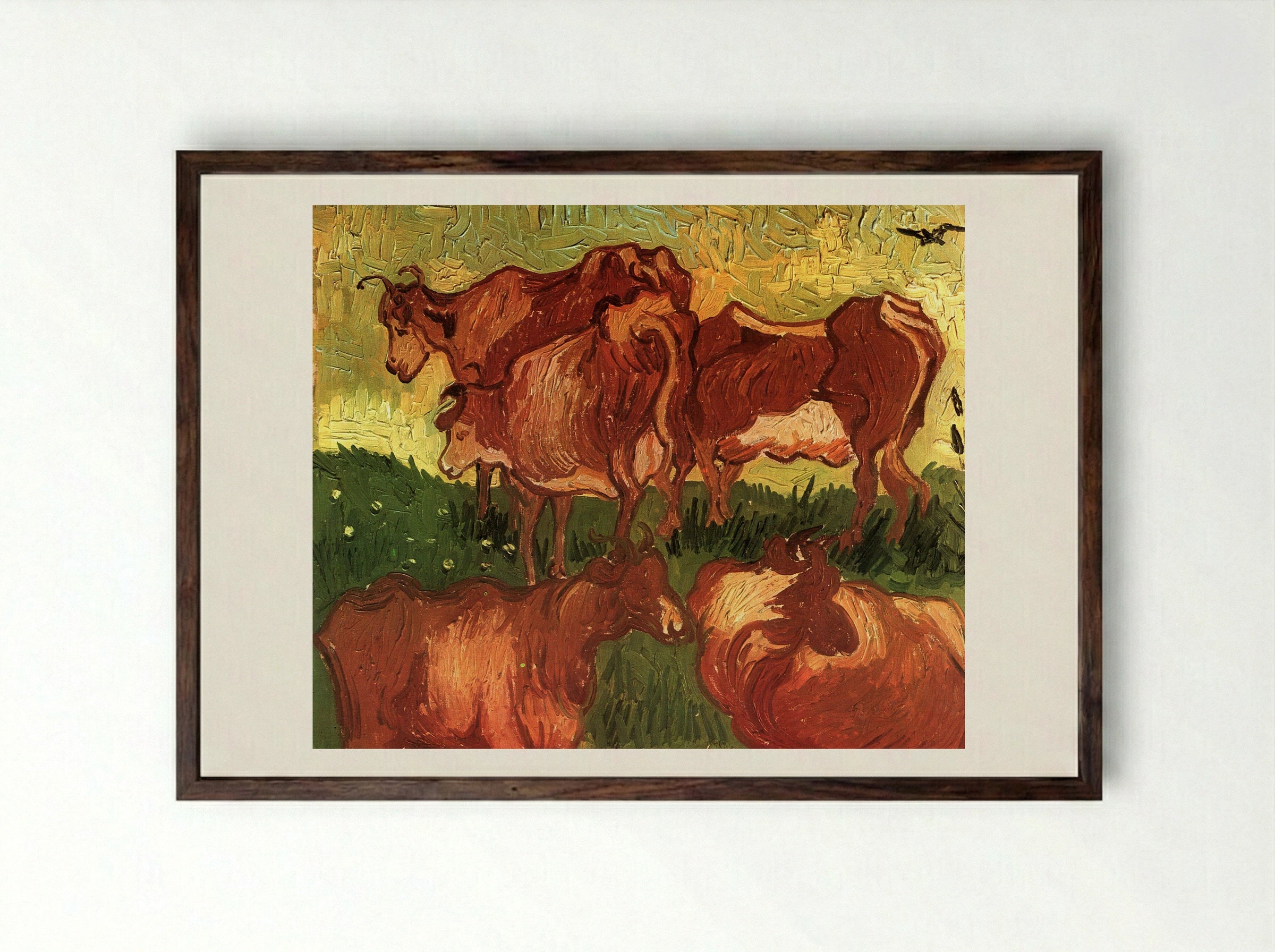 Cows in a Meadow - Vincent van Gogh - Framed Print Dark Wood