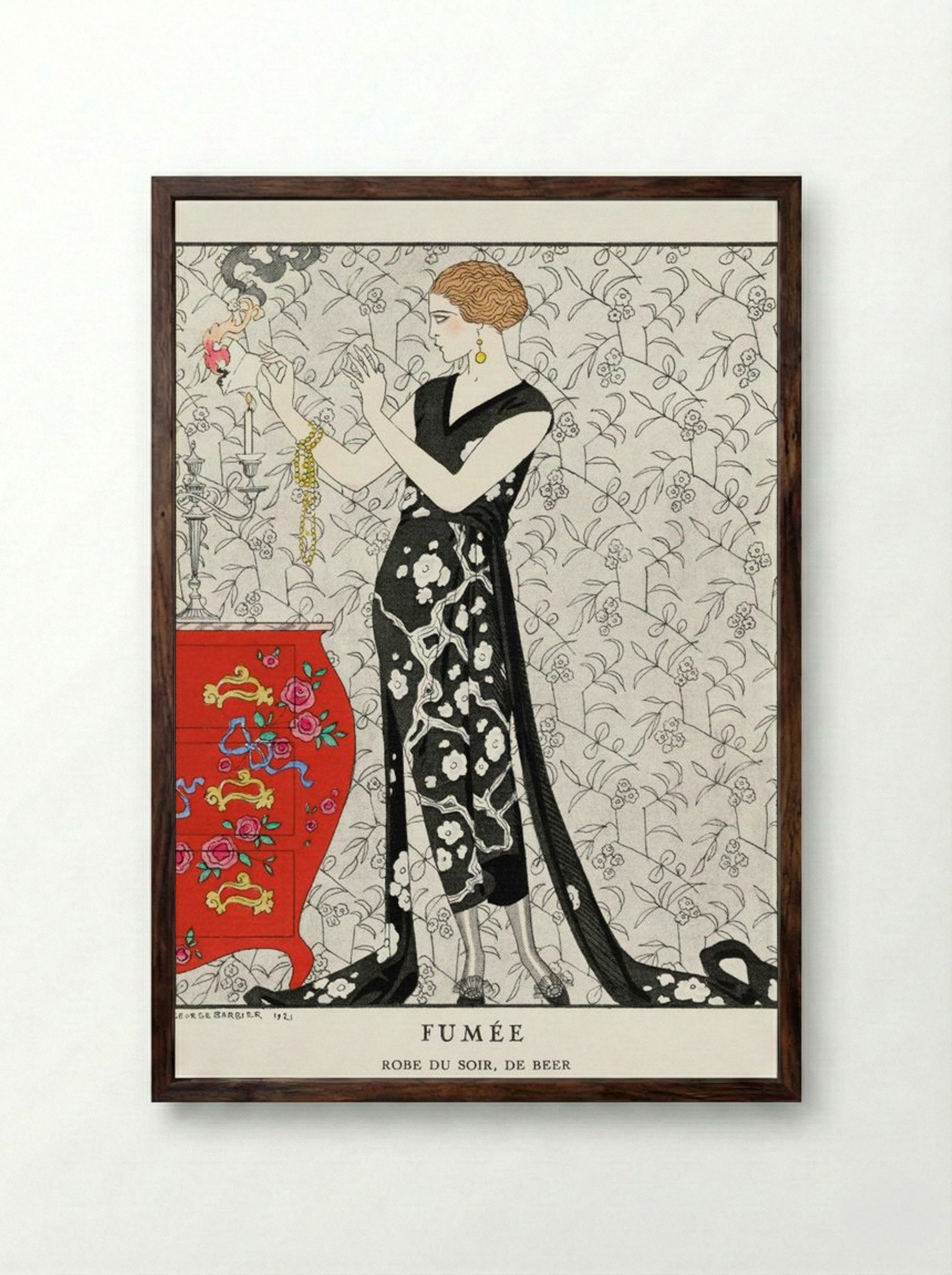 Fumée, Robe du Soir, de Beer (Fashion Illustration) - George Barbier - Framed Print Dark Wood