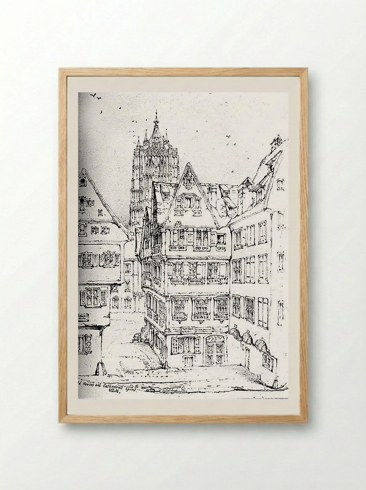 Houses and Cathedral Spire, Ulm - Walter M. Keesey - Framed Print Wood