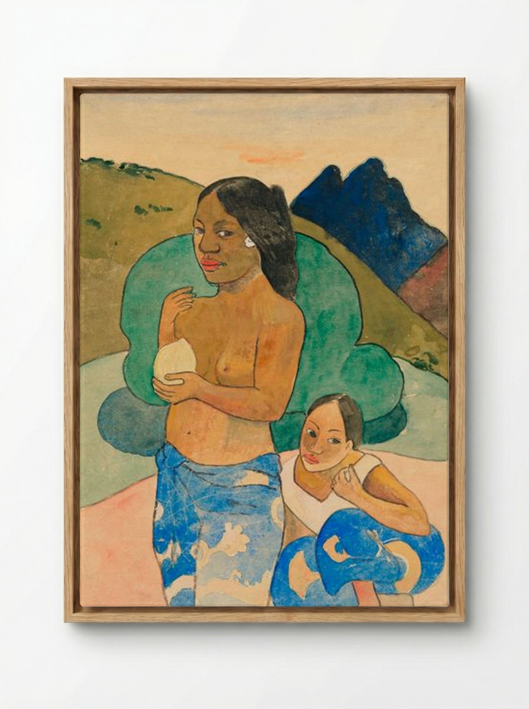 Two Tahitian Women in a Landscape - Paul Gauguin - Framed Canvas Wood