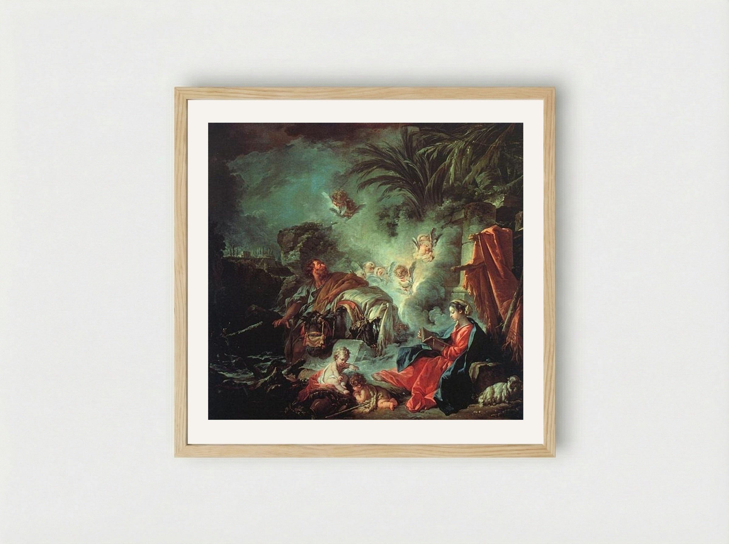 The Rest on the Flight into Egypt - François Boucher - Framed Print Wood