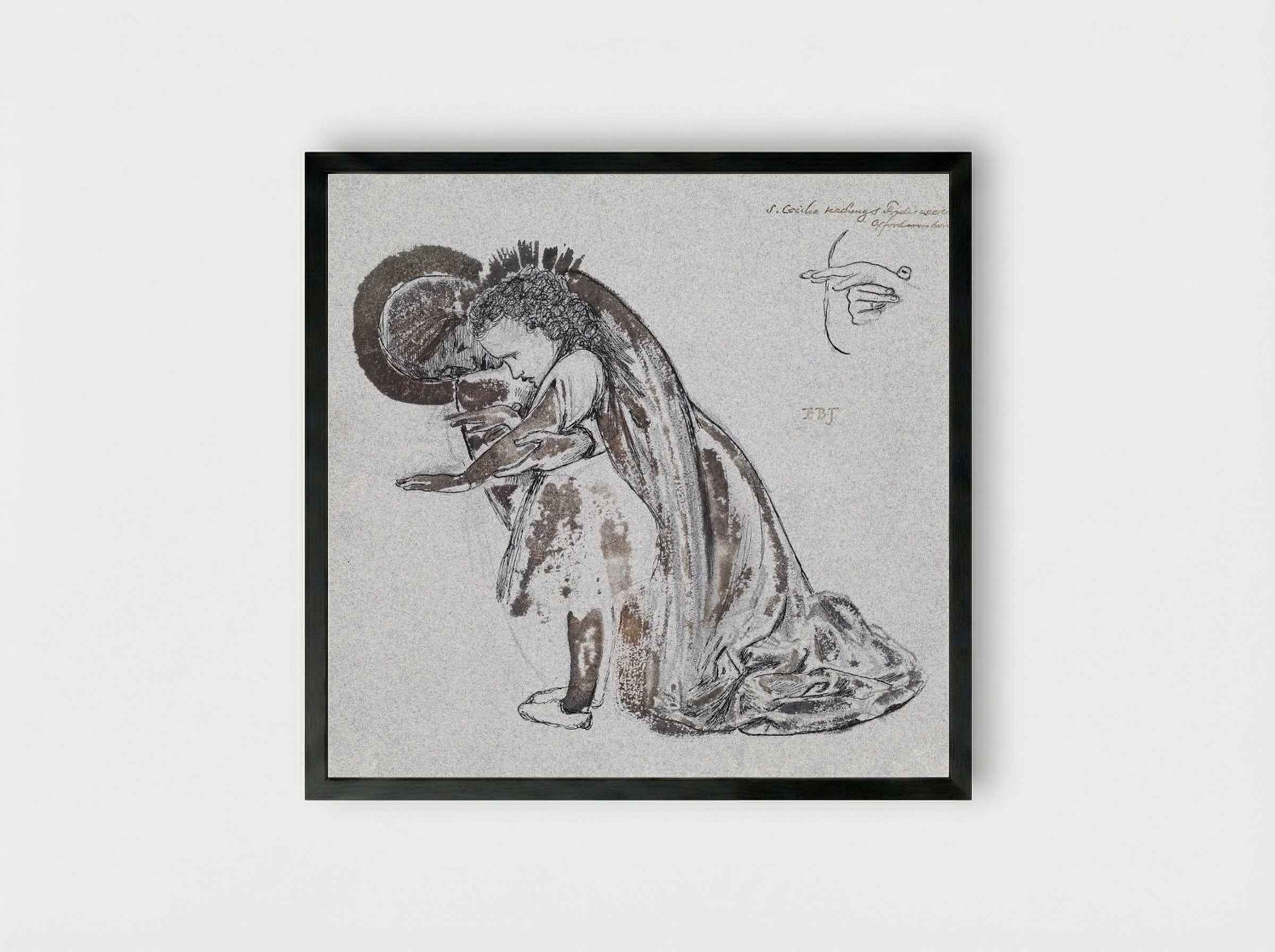 Study of St Cecilia Teaching St Frideswide - Edward Burne-Jones - Framed Print Black
