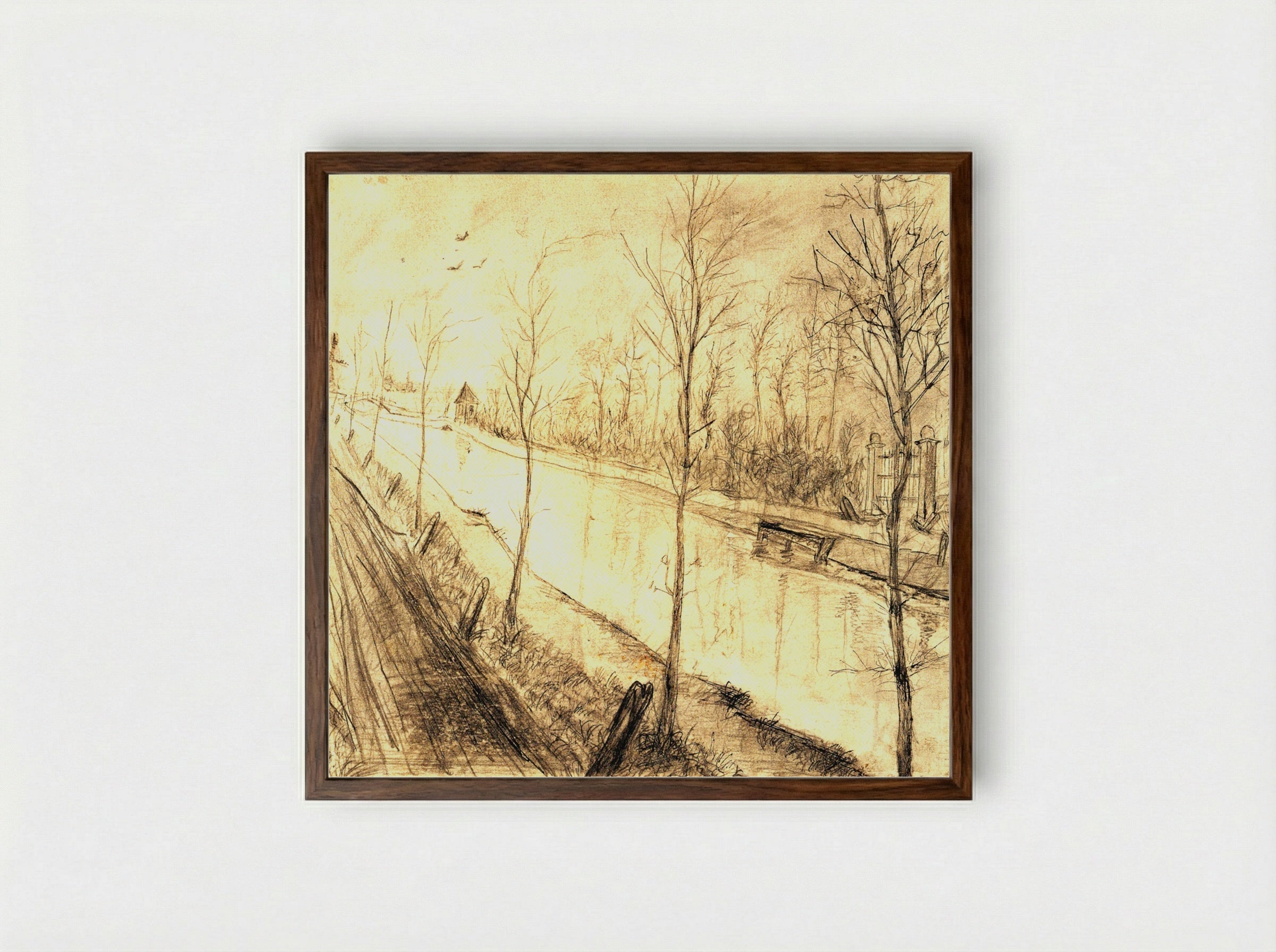 Canal with Trees - Vincent van Gogh - Framed Print Dark Wood