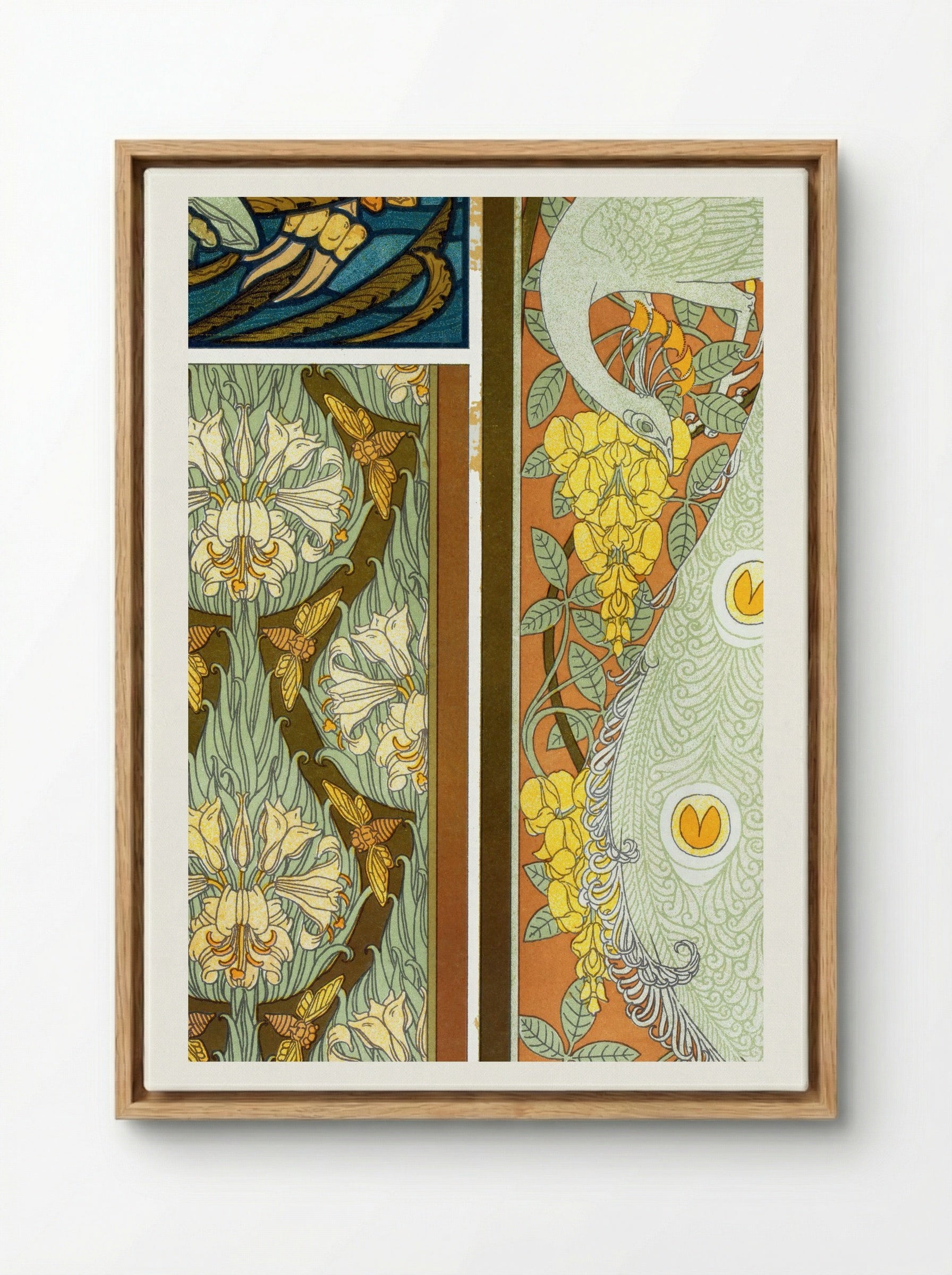Meduses et Algues, Vitrail. Cigales et Lis, Paons et Cytise, Bordures (Plate 17 from L'animal dans la décoration) - Maurice Pillard Verneuil - Framed Canvas Wood