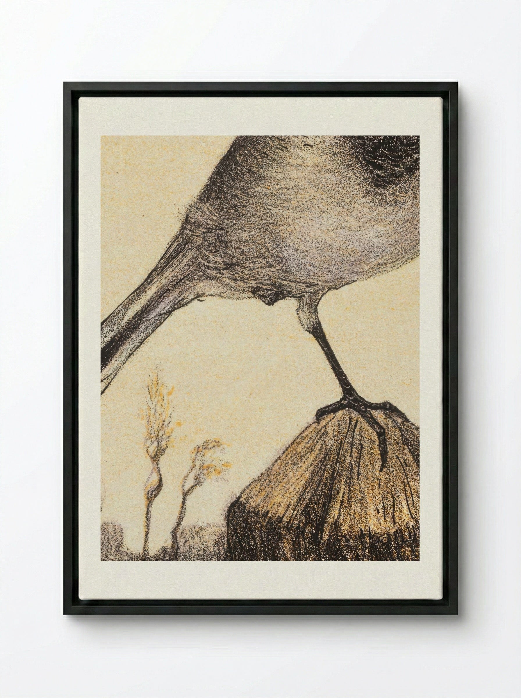 Kwikstaart op paal (Wagtail on a Post) - Theo van Hoytema - Framed Canvas Black