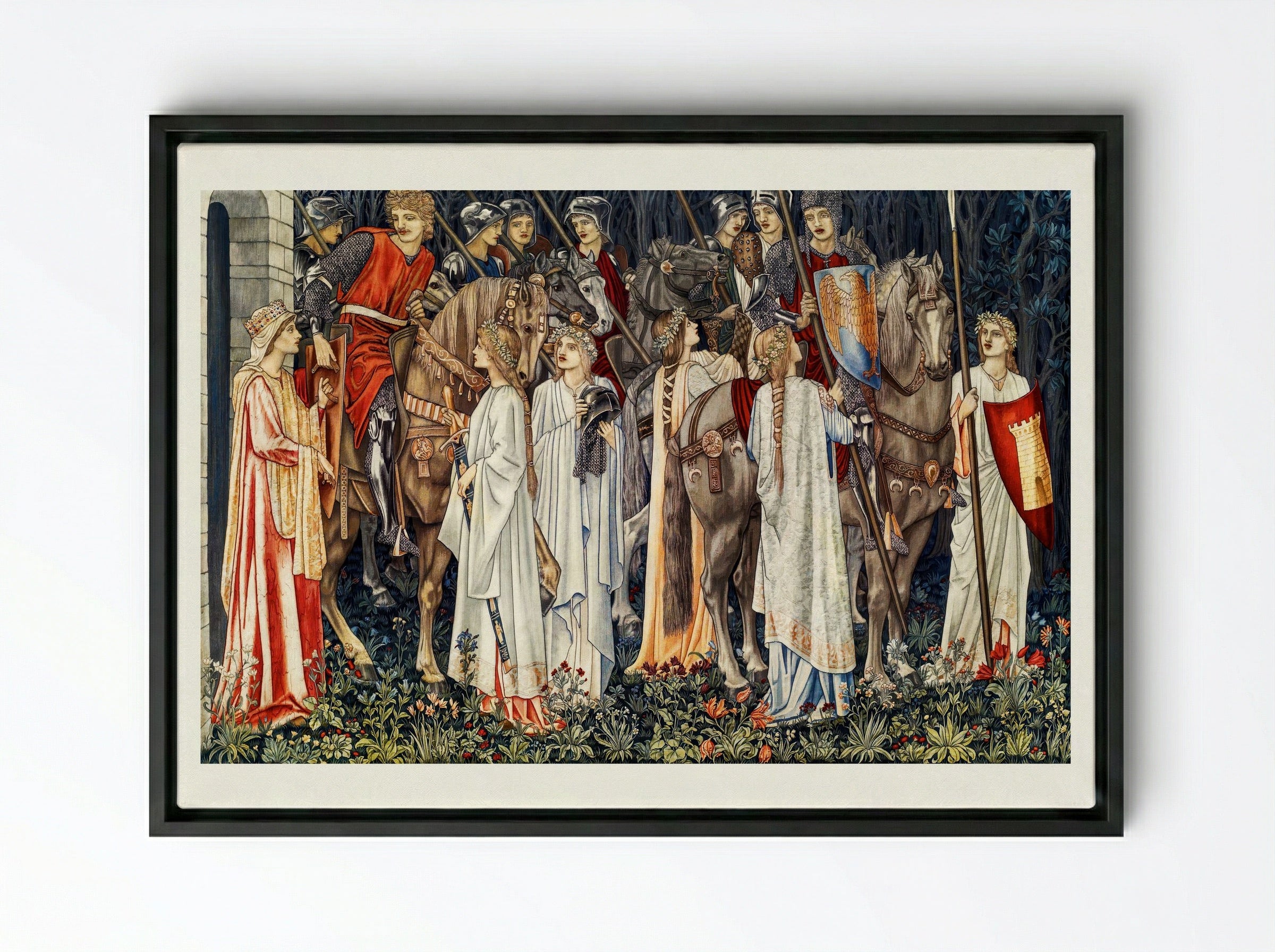 The Arming and Departure of the Knights - William Morris - Framed Canvas Black