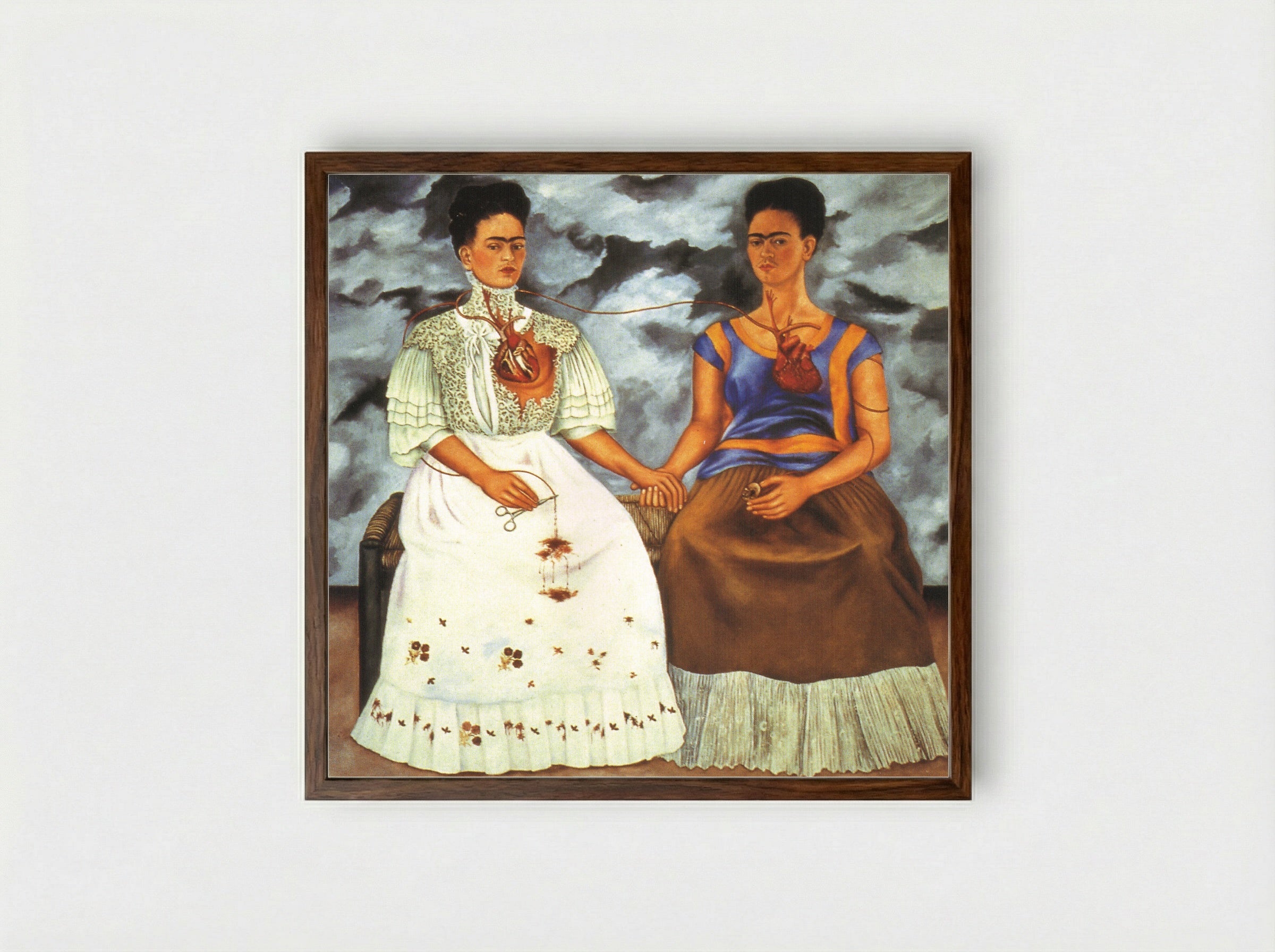 The Two Fridas - Frida Kahlo - Framed Print Dark Wood