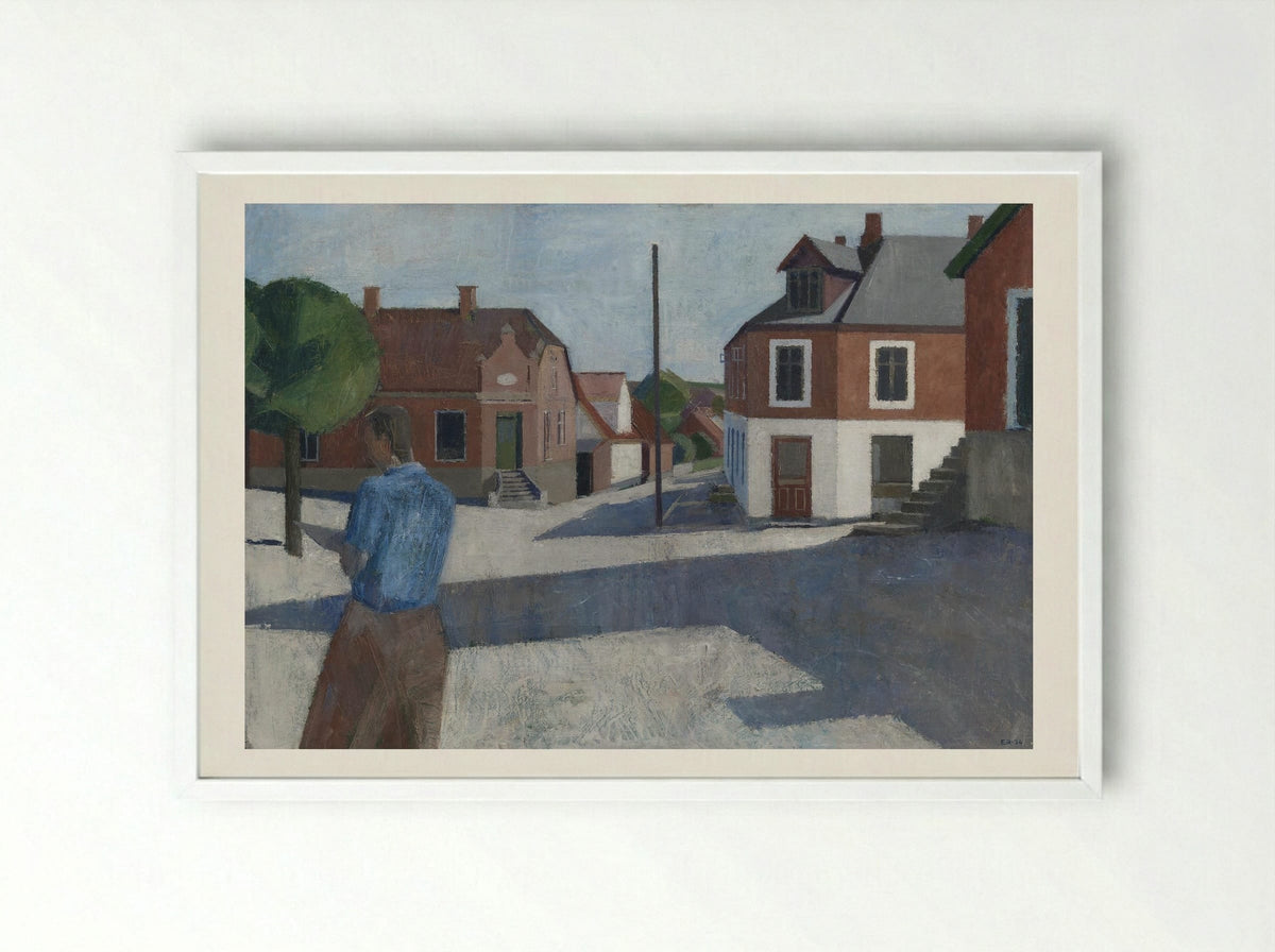 Street Scene with Figure - Erik Raadal - Framed Print White