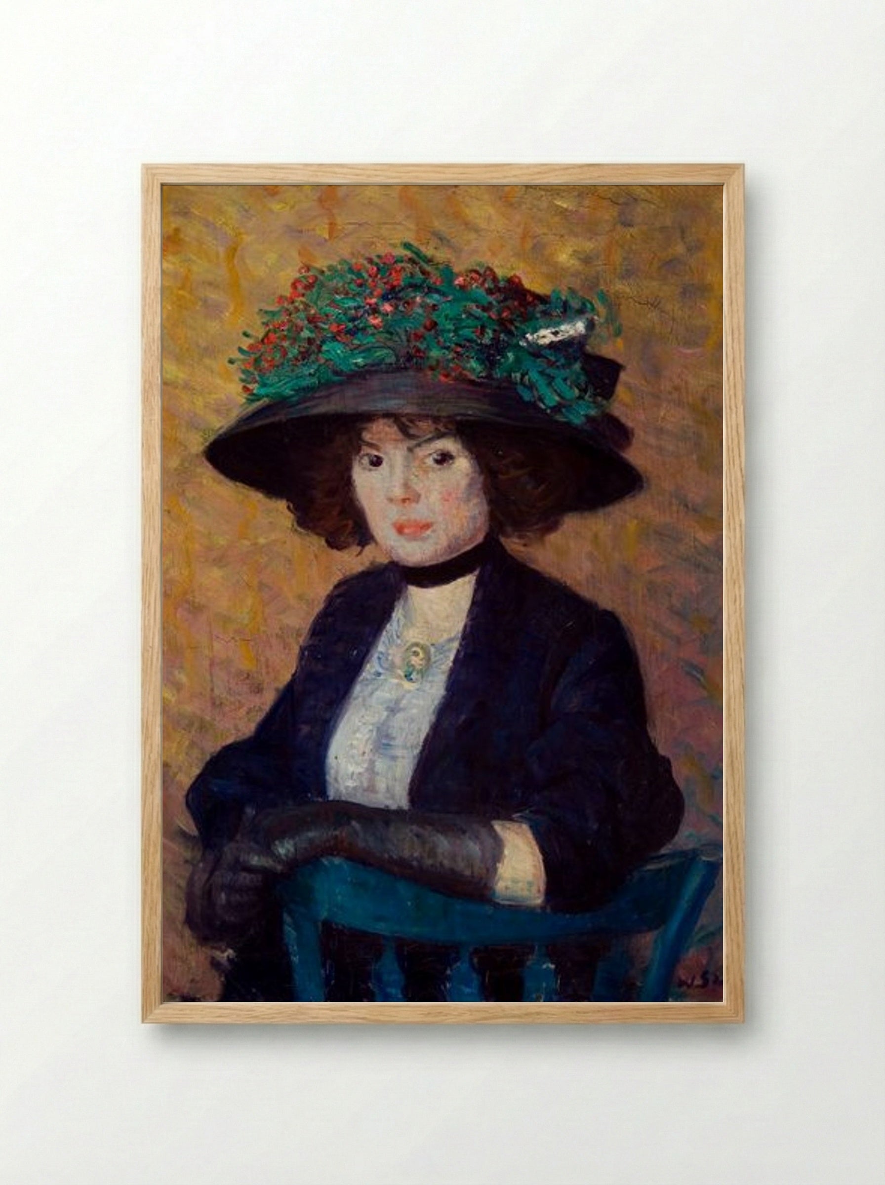 Woman with Green Hat - William James Glackens - Framed Print Wood