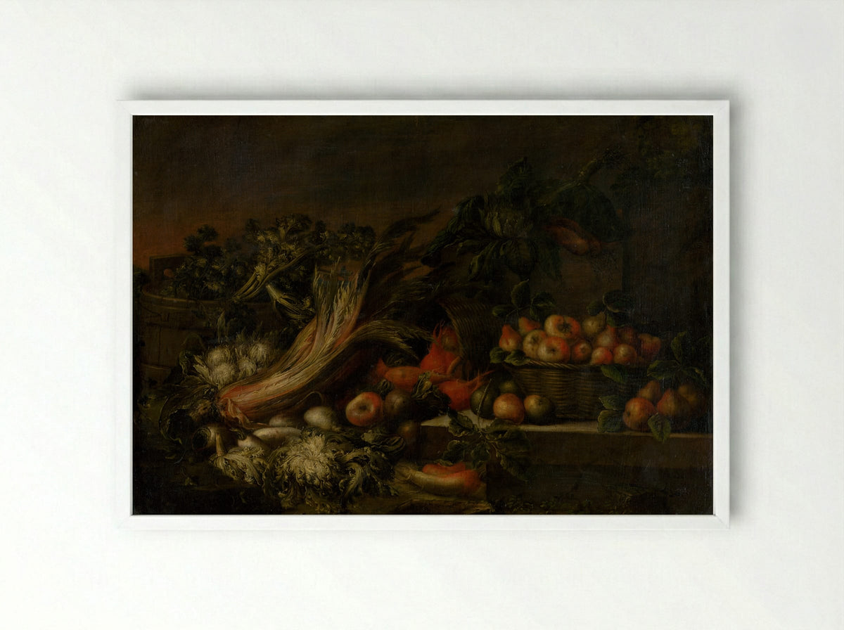 Still Life with Vegetables and Fruit - Fine Art Print - Framed Print White