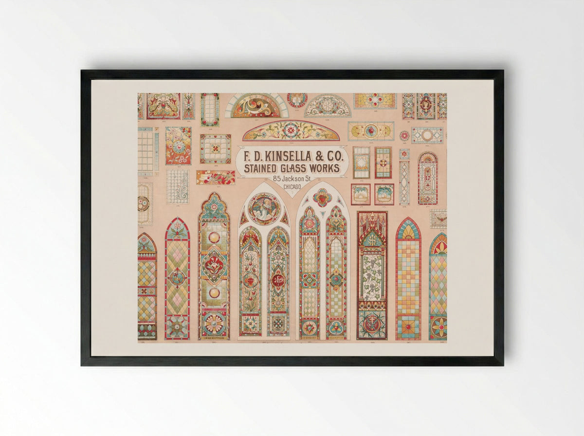 Stained Glass Works Designs - F. D. Kinsella & Co. - Framed Print Black
