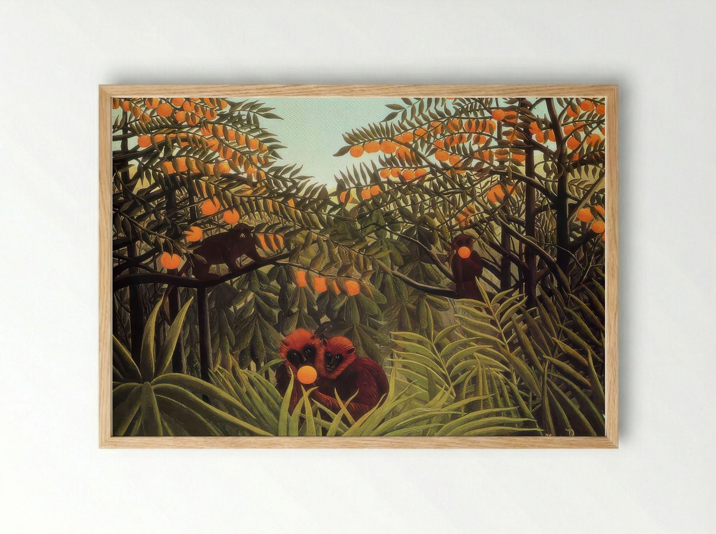 Apes in the Orange Grove by Henri Rousseau – Naïve Art Jungle Wildlife Print - Framed Print Wood