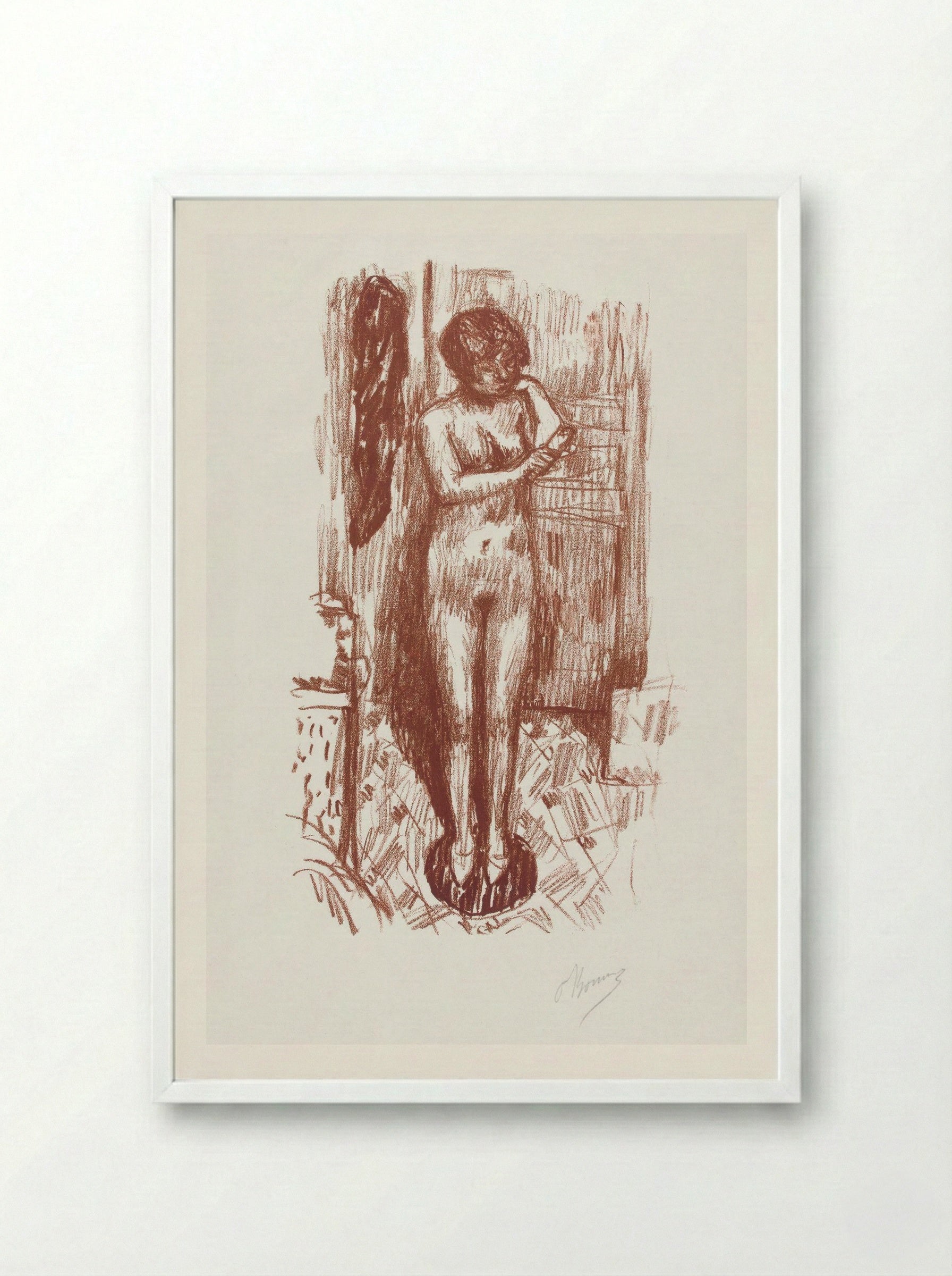 Standing Naked Woman Washing Herself - Pierre Bonnard - Framed Print White